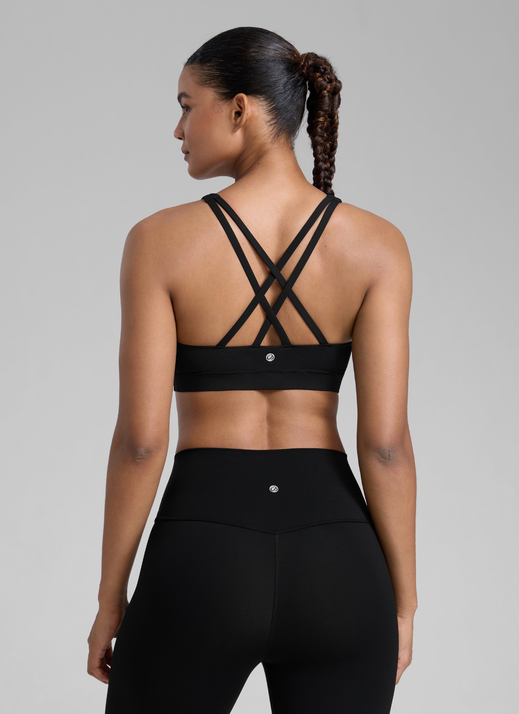 CRZ YOGA Damen Gekreuzt Rücken Spaghetti Abnehmbare Pads BH Schwarz