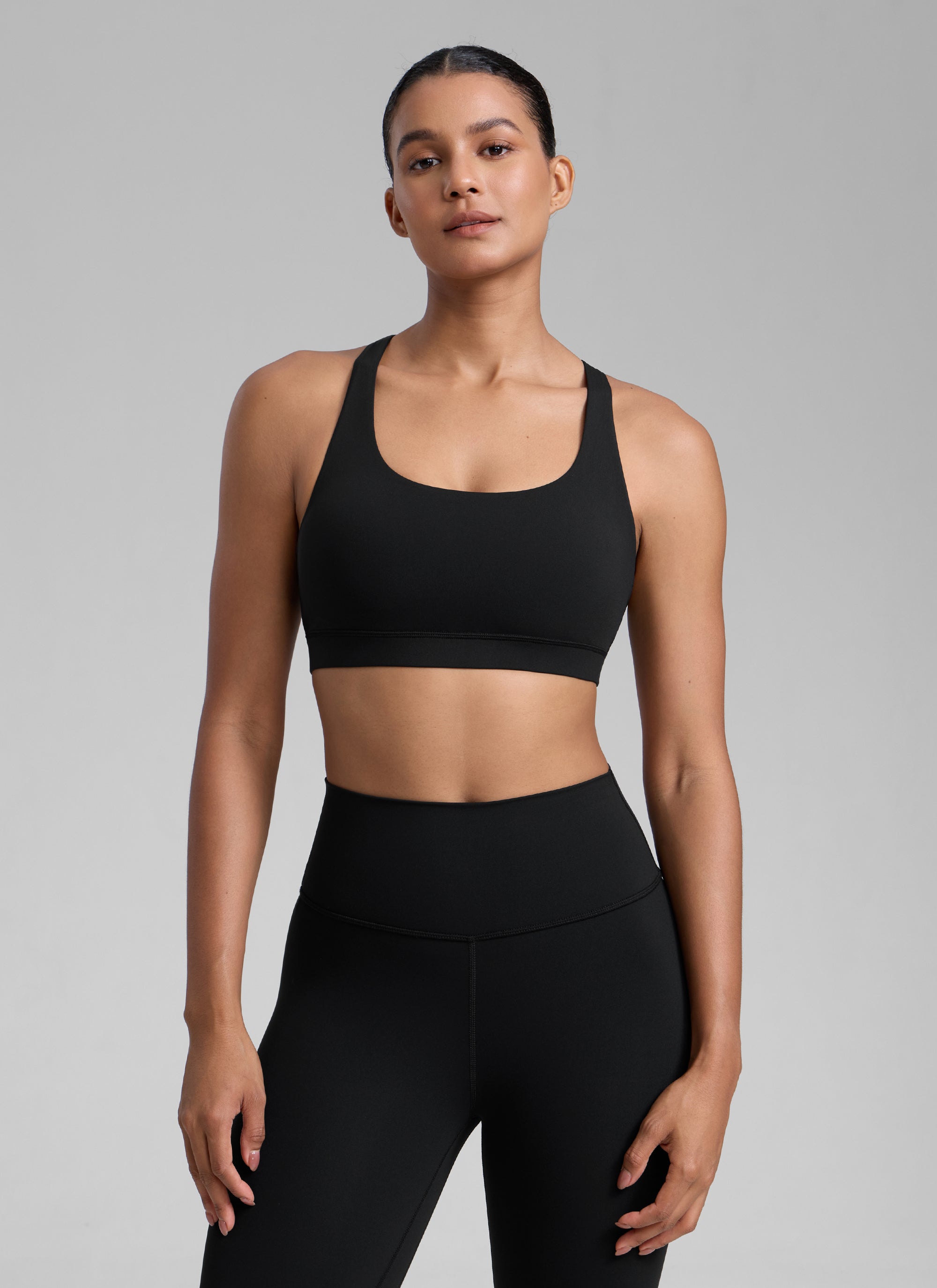 CRZ YOGA Damen Gekreuzt Rücken Spaghetti Abnehmbare Pads BH Schwarz
