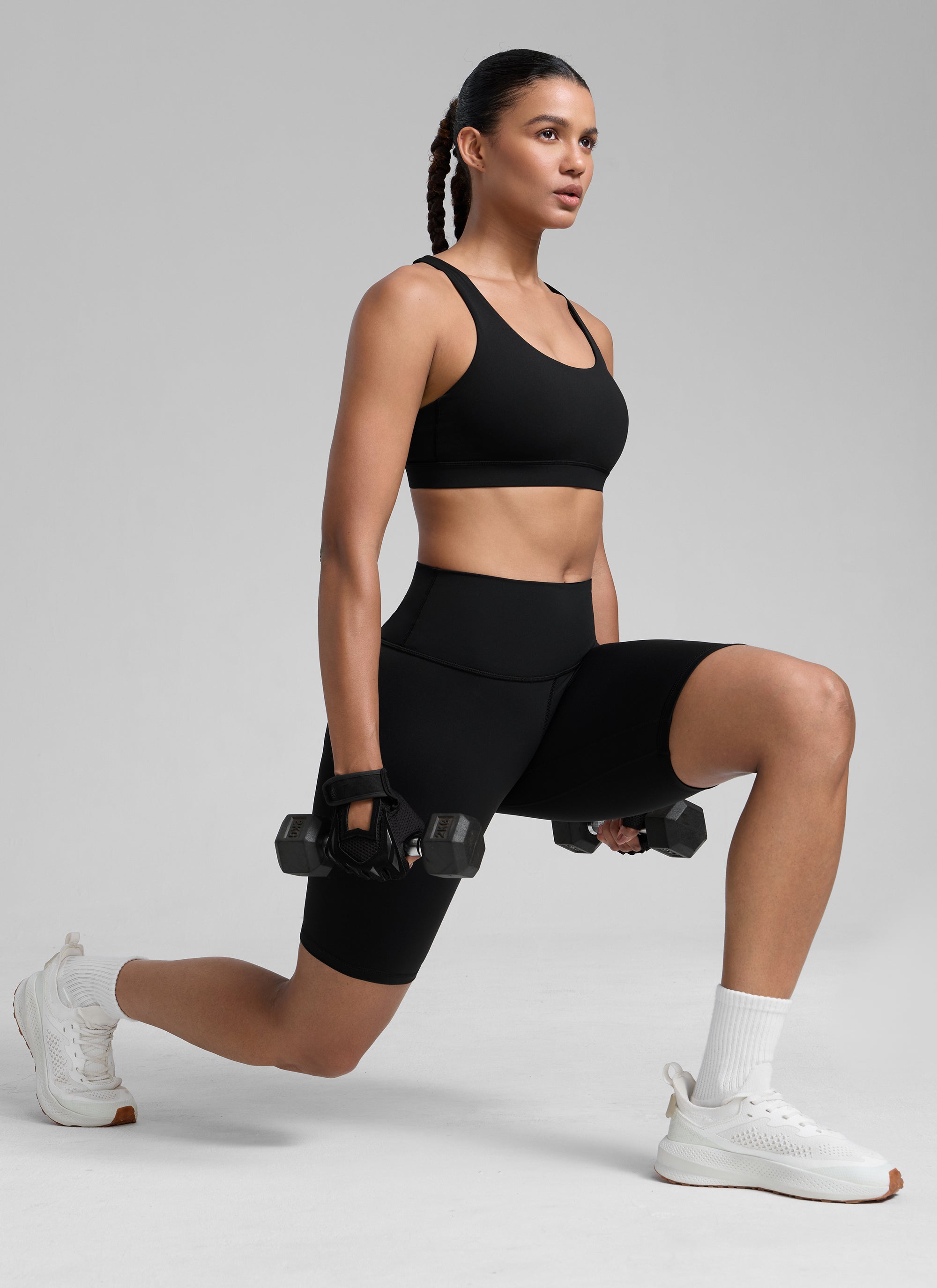 CRZ YOGA Damen Gekreuzt Rücken Spaghetti Abnehmbare Pads BH Schwarz