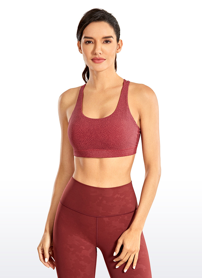 CRZ YOGA Damen Gekreuzt Rücken Spaghetti Abnehmbare Pads BH Eindruck Rot