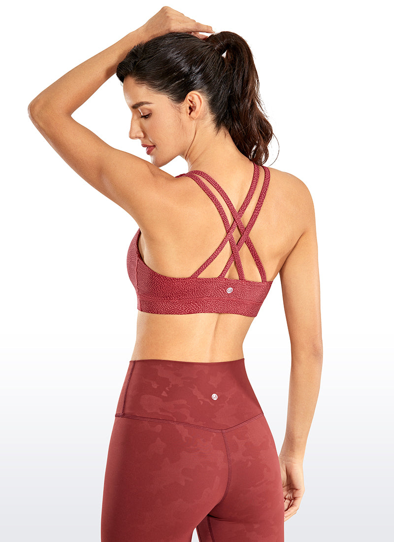 CRZ YOGA Damen Gekreuzt Rücken Spaghetti Abnehmbare Pads BH Eindruck Rot