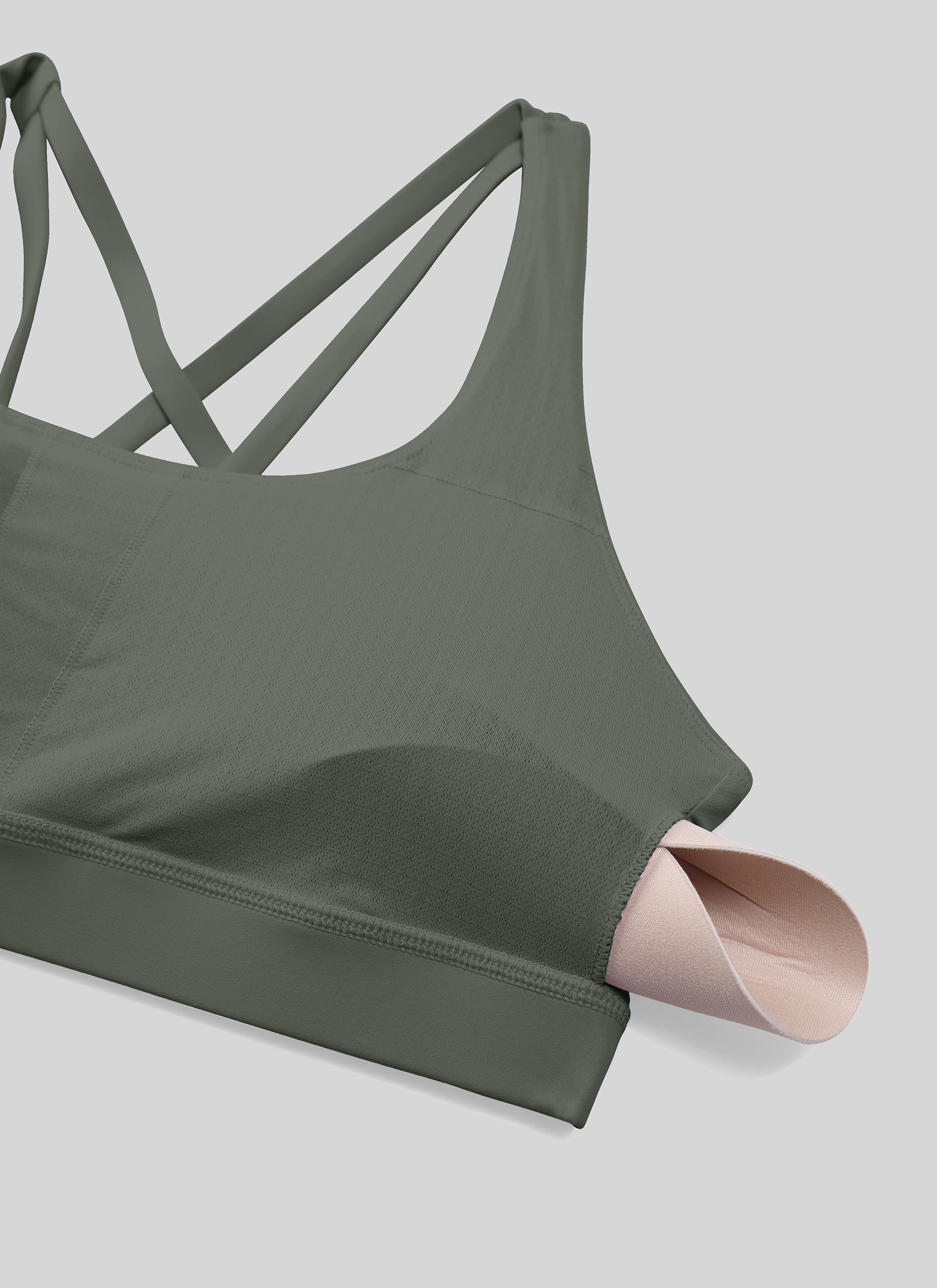CRZ YOGA Damen Gekreuzt Rücken Spaghetti Abnehmbare Pads BH Grauer Salbei