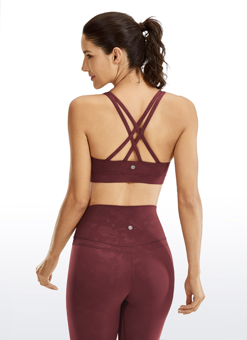 CRZ YOGA Damen Gekreuzt Rücken Spaghetti Abnehmbare Pads BH Tarnung -Savannah