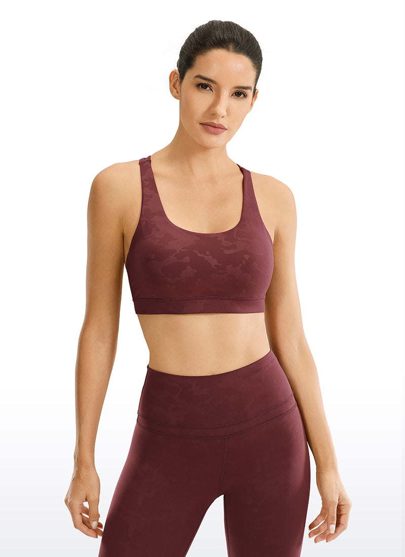 CRZ YOGA Damen Gekreuzt Rücken Spaghetti Abnehmbare Pads BH Tarnung -Savannah