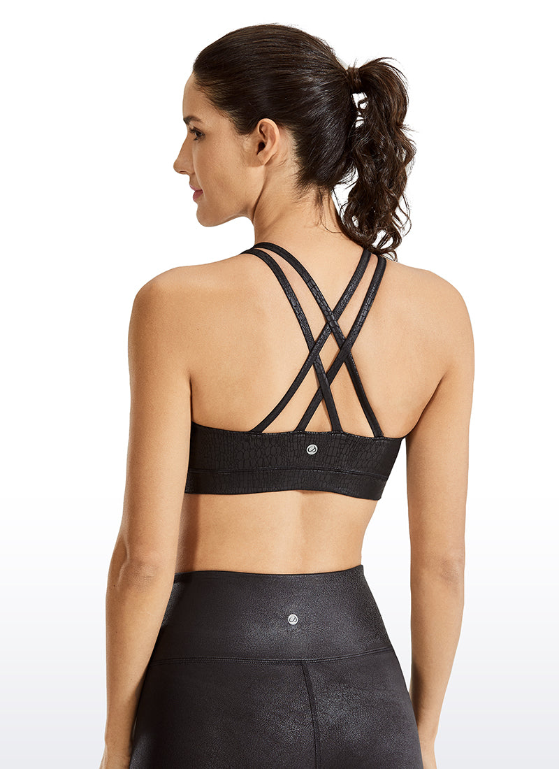 CRZ YOGA Damen Gekreuzt Rücken Spaghetti Abnehmbare Pads BH Schwarzes Krokodil