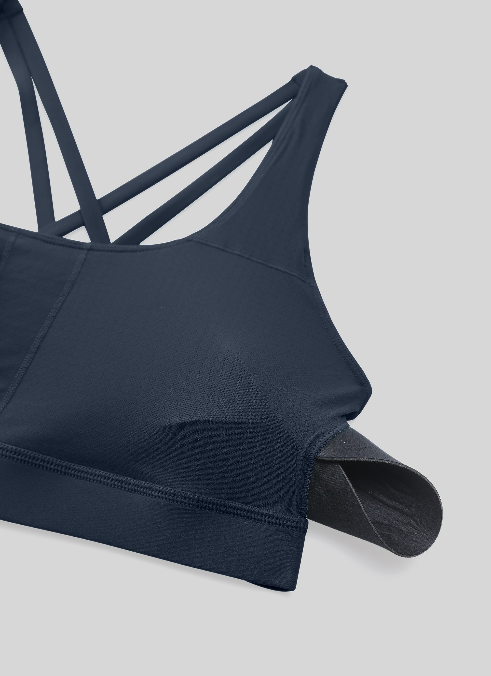 CRZ YOGA Damen Gekreuzt Rücken Spaghetti Abnehmbare Pads BH Marine