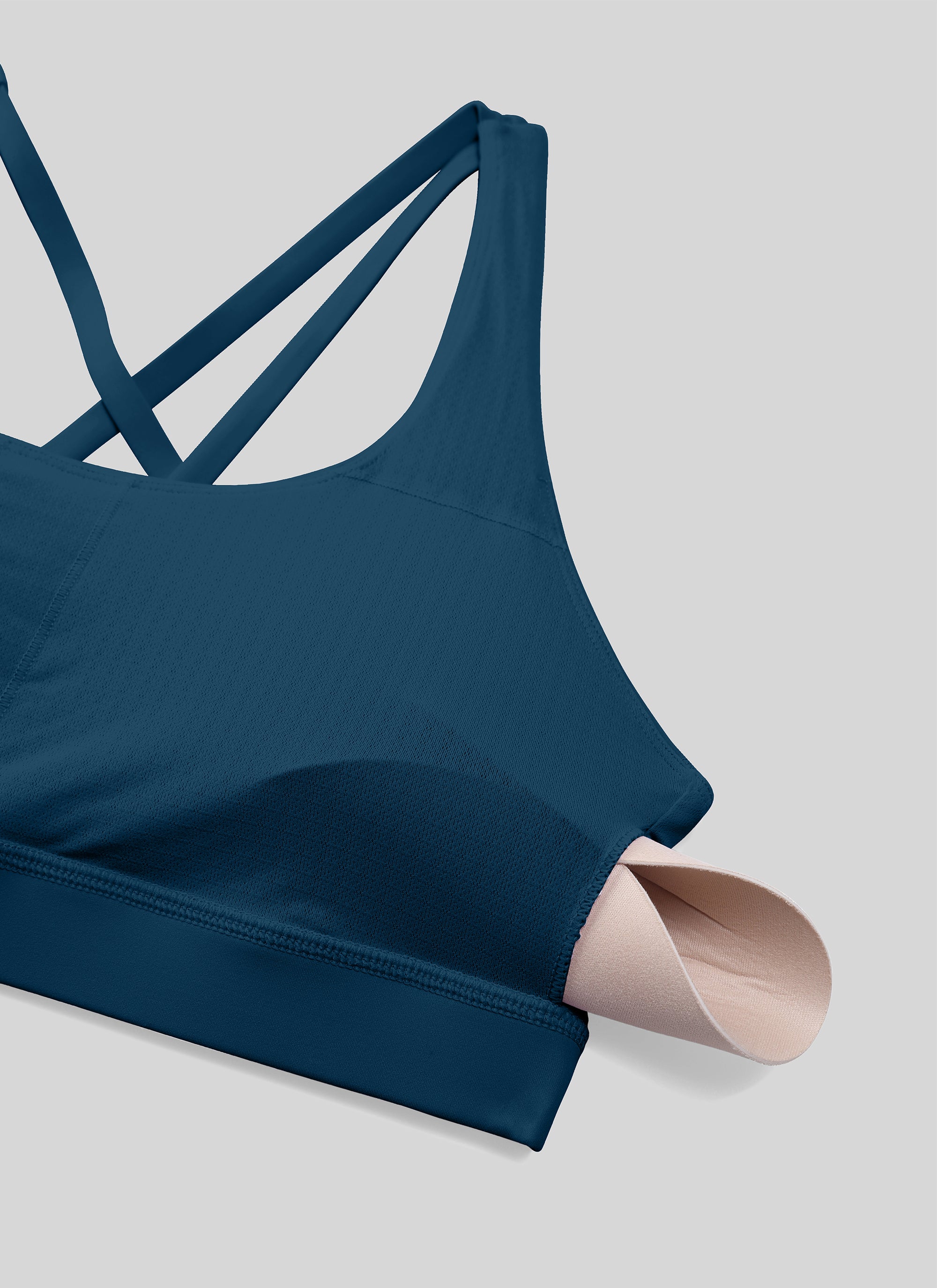 CRZ YOGA Damen Gekreuzt Rücken Spaghetti Abnehmbare Pads BH FRANZÖSISCHE MARINE