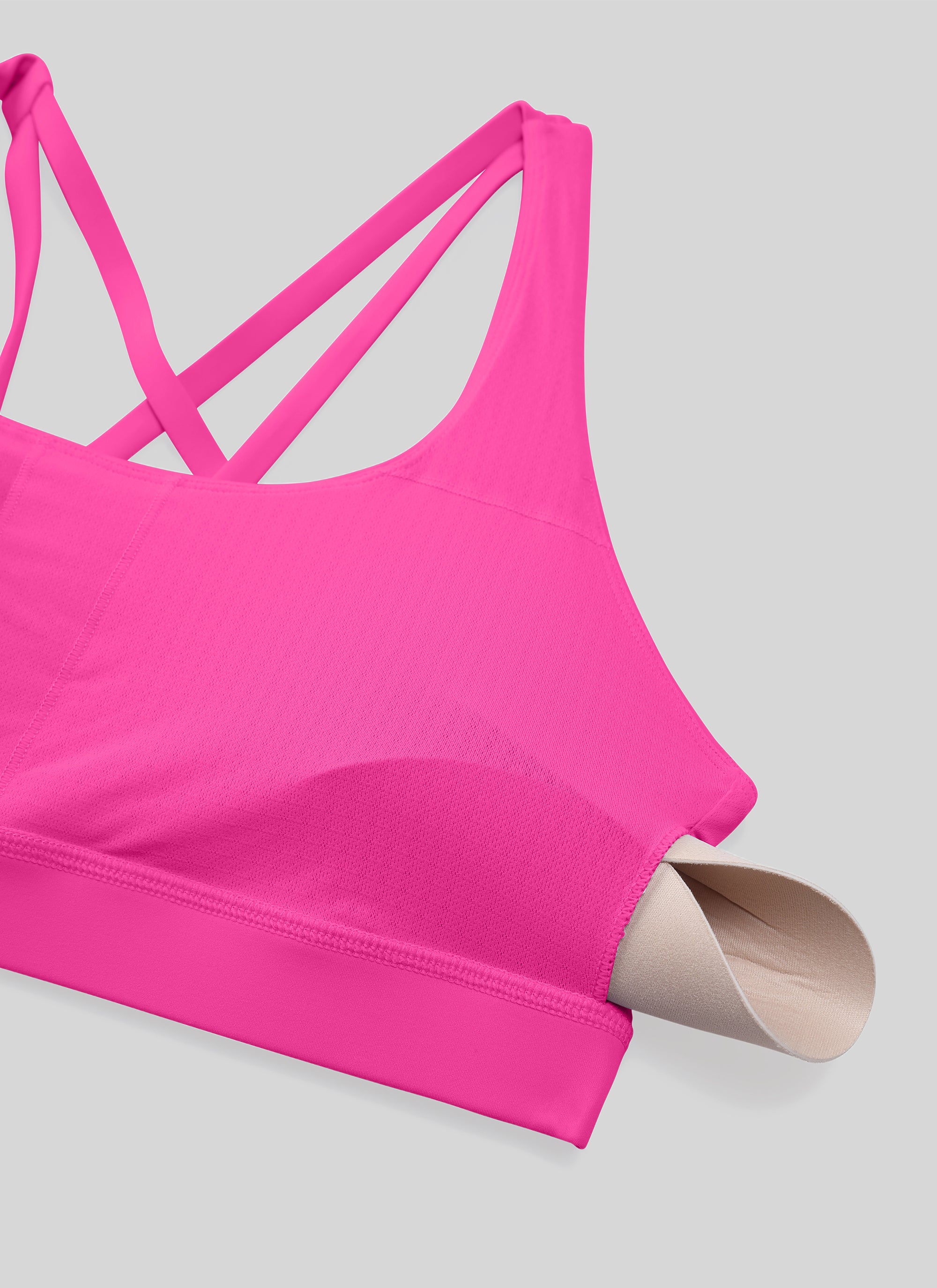 CRZ YOGA Damen Gekreuzt Rücken Spaghetti Abnehmbare Pads BH Hibiskus-Purpur