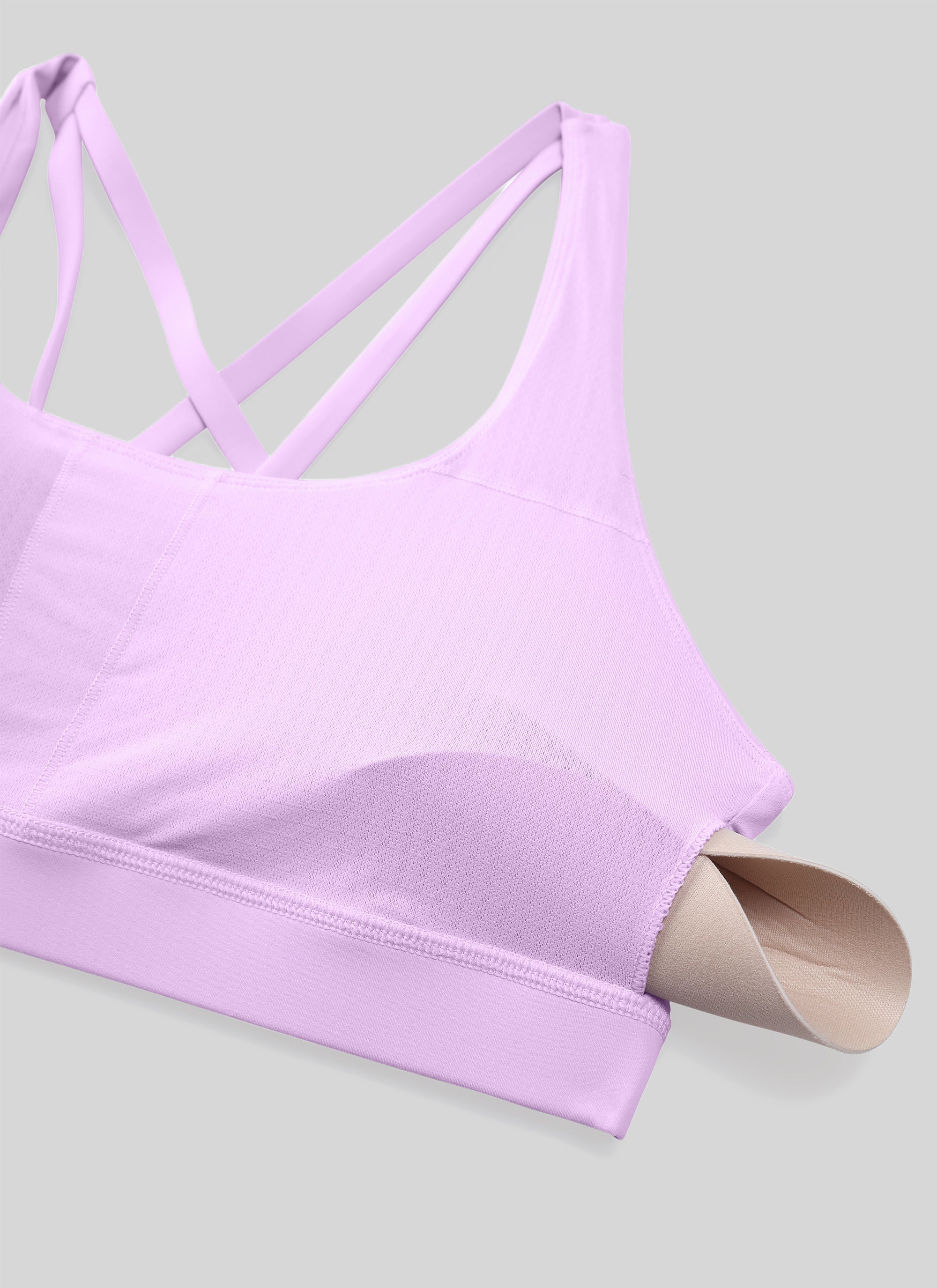CRZ YOGA Damen Gekreuzt Rücken Spaghetti Abnehmbare Pads BH Flieder