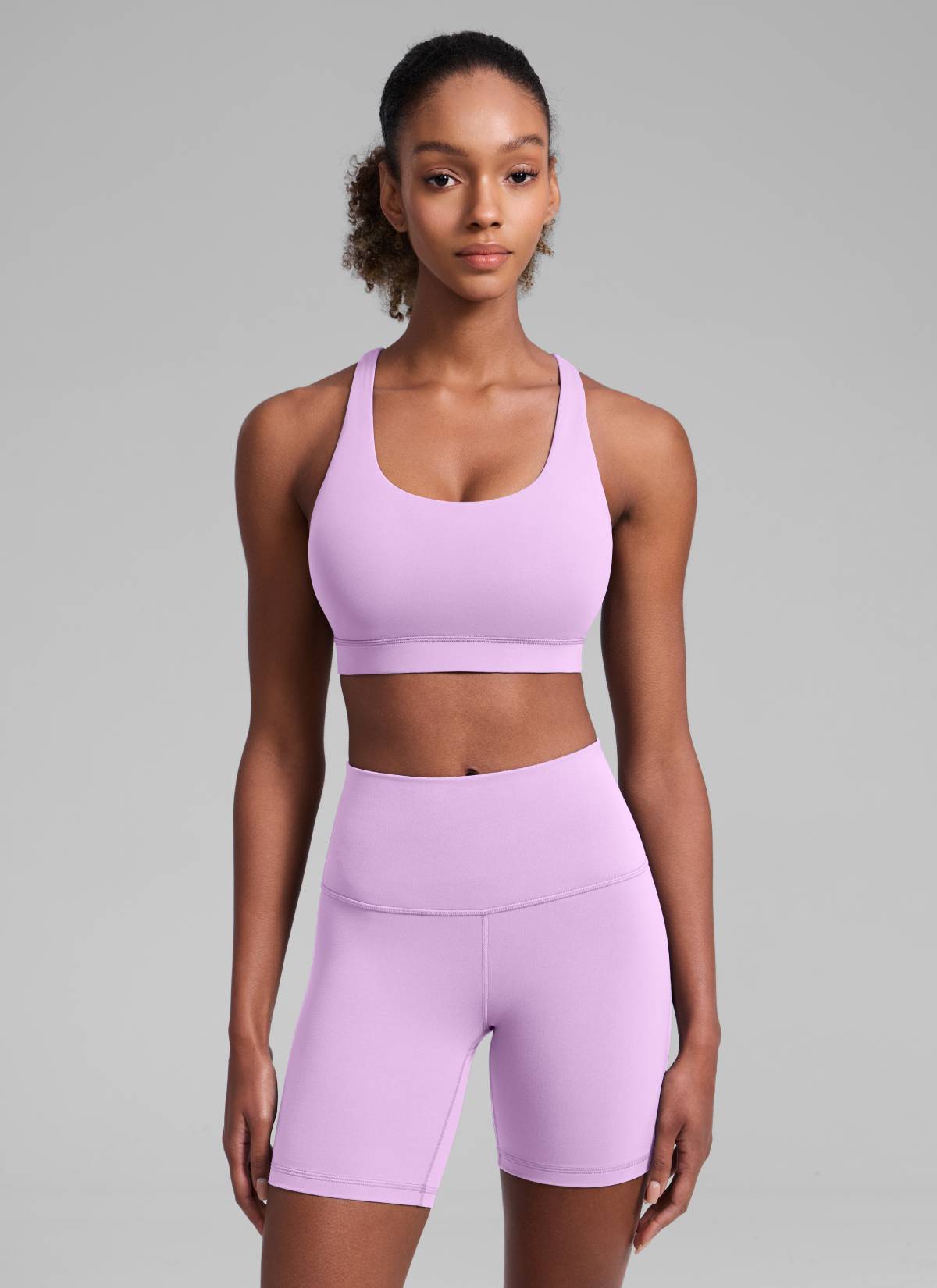 CRZ YOGA Damen Gekreuzt Rücken Spaghetti Abnehmbare Pads BH Flieder