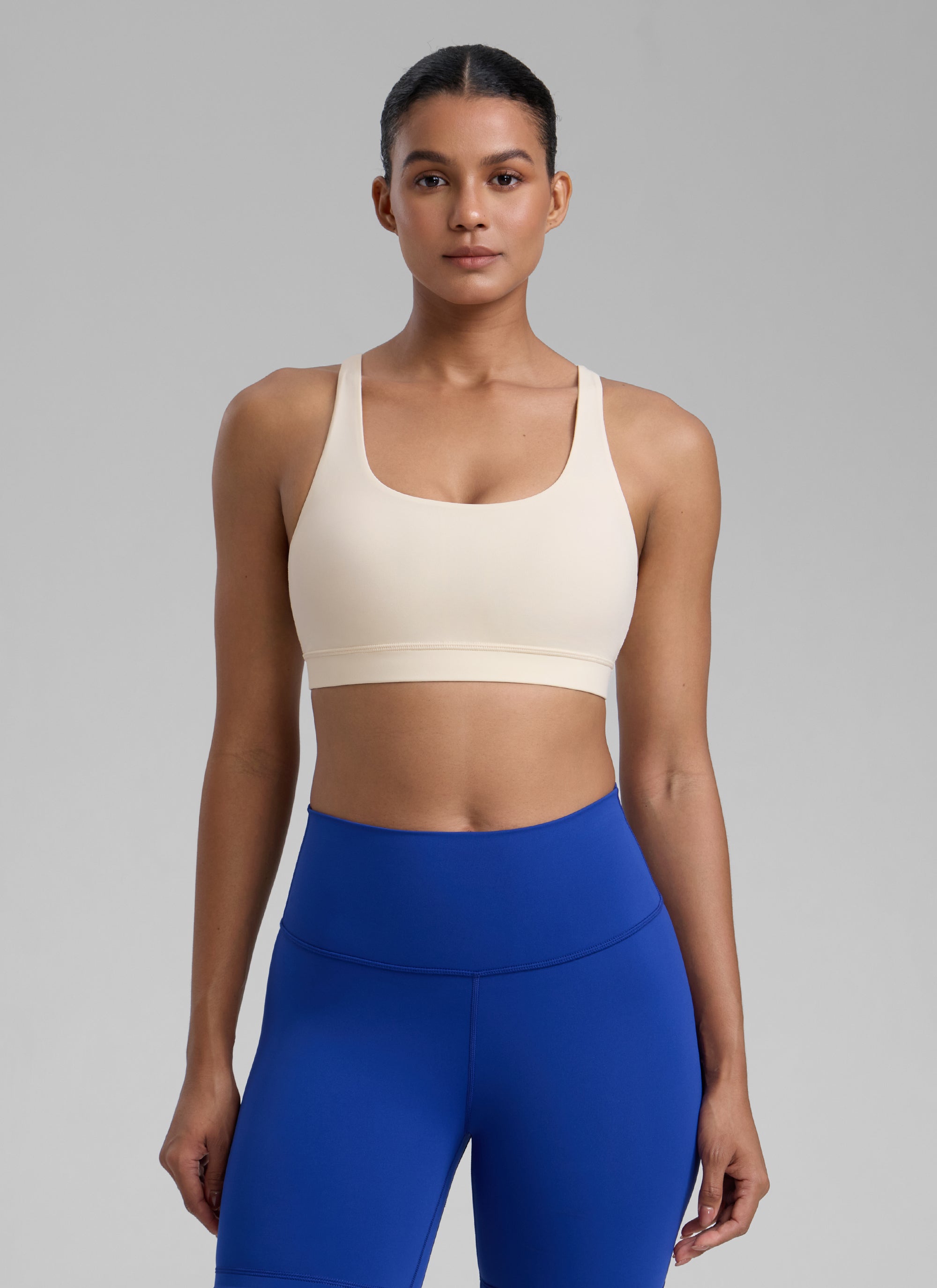 CRZ YOGA Damen Gekreuzt Rücken Spaghetti Abnehmbare Pads BH Weiße Aprikose