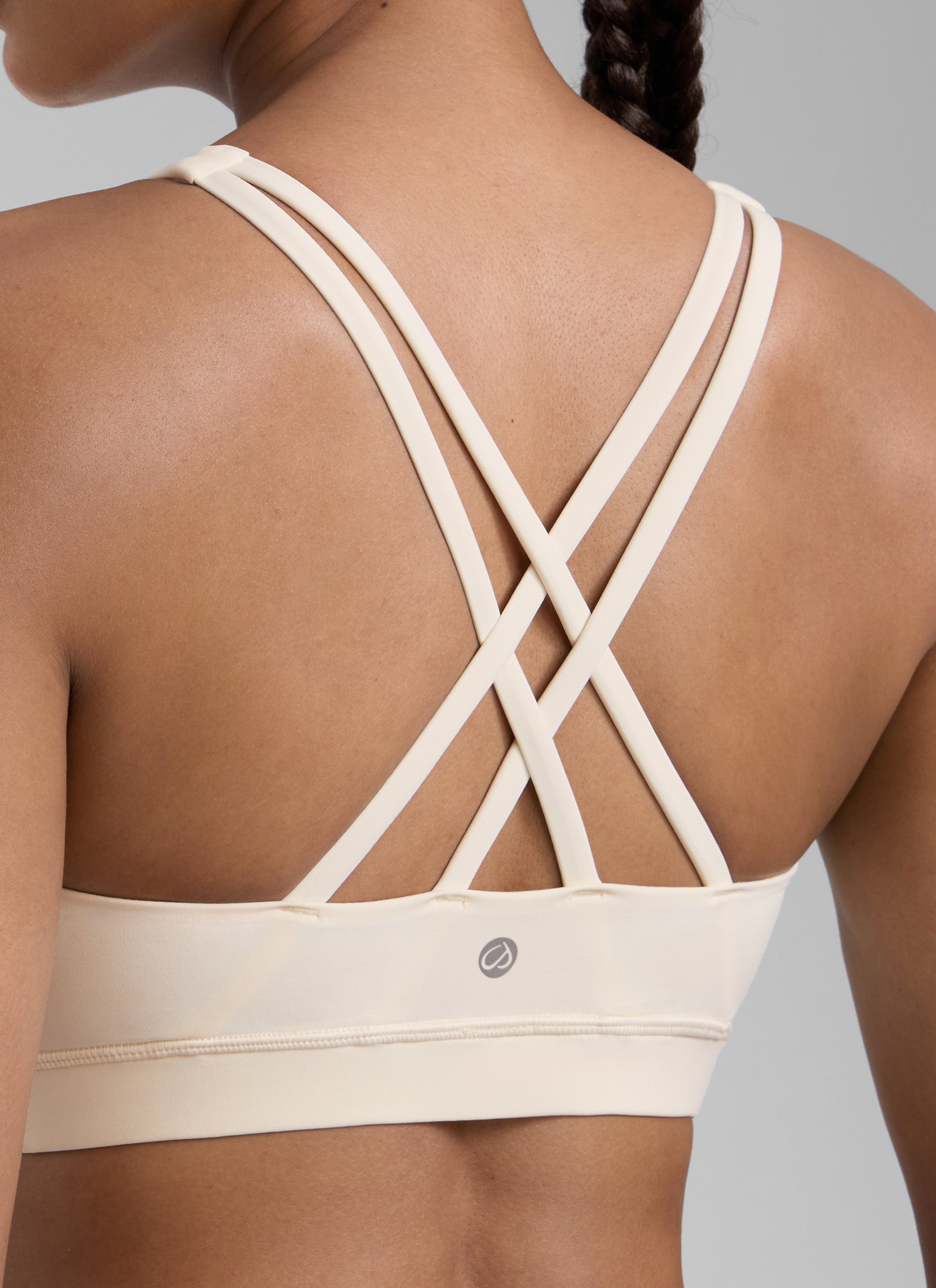 CRZ YOGA Damen Gekreuzt Rücken Spaghetti Abnehmbare Pads BH Weiße Aprikose