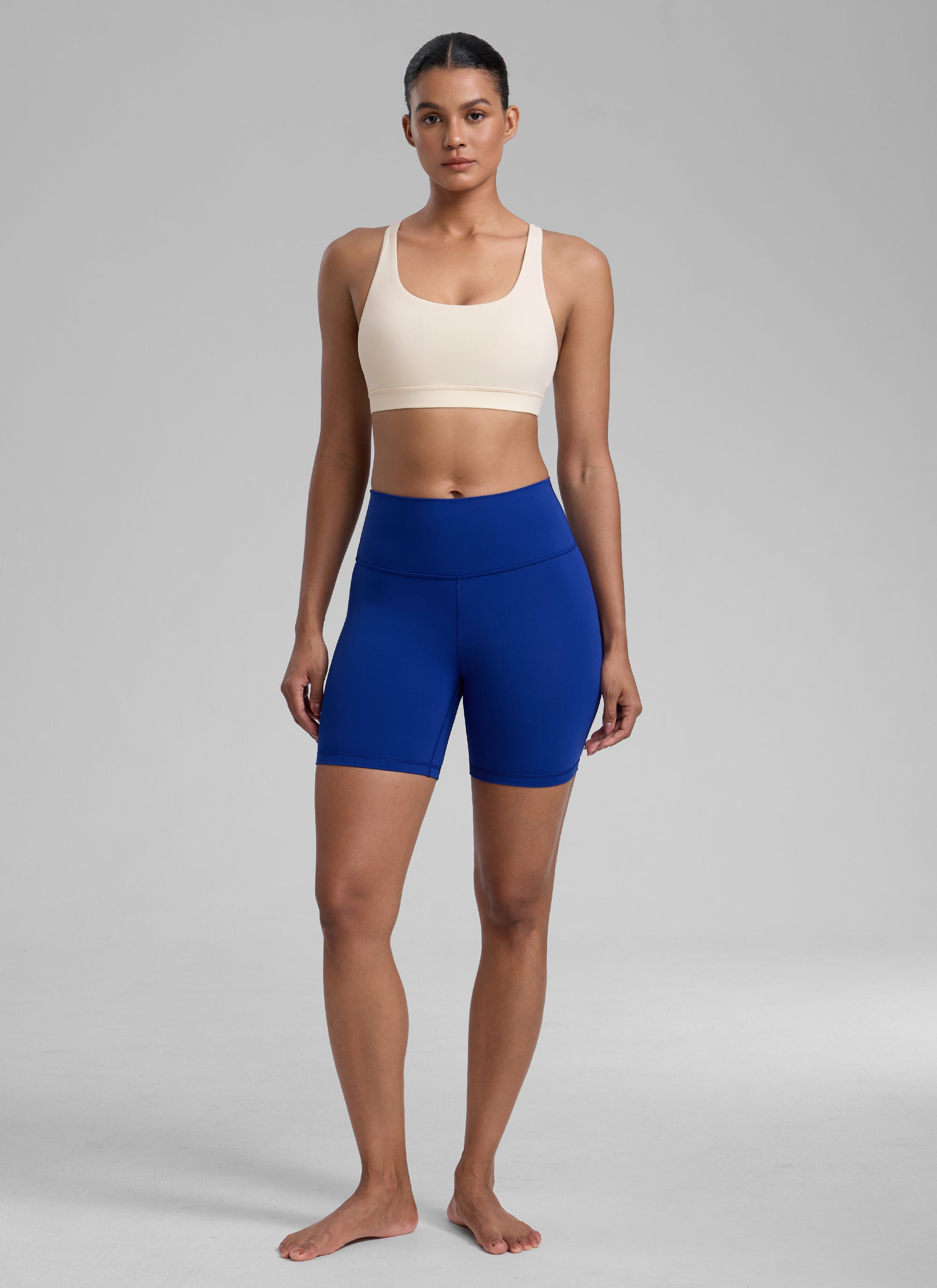 CRZ YOGA Damen Gekreuzt Rücken Spaghetti Abnehmbare Pads BH Weiße Aprikose