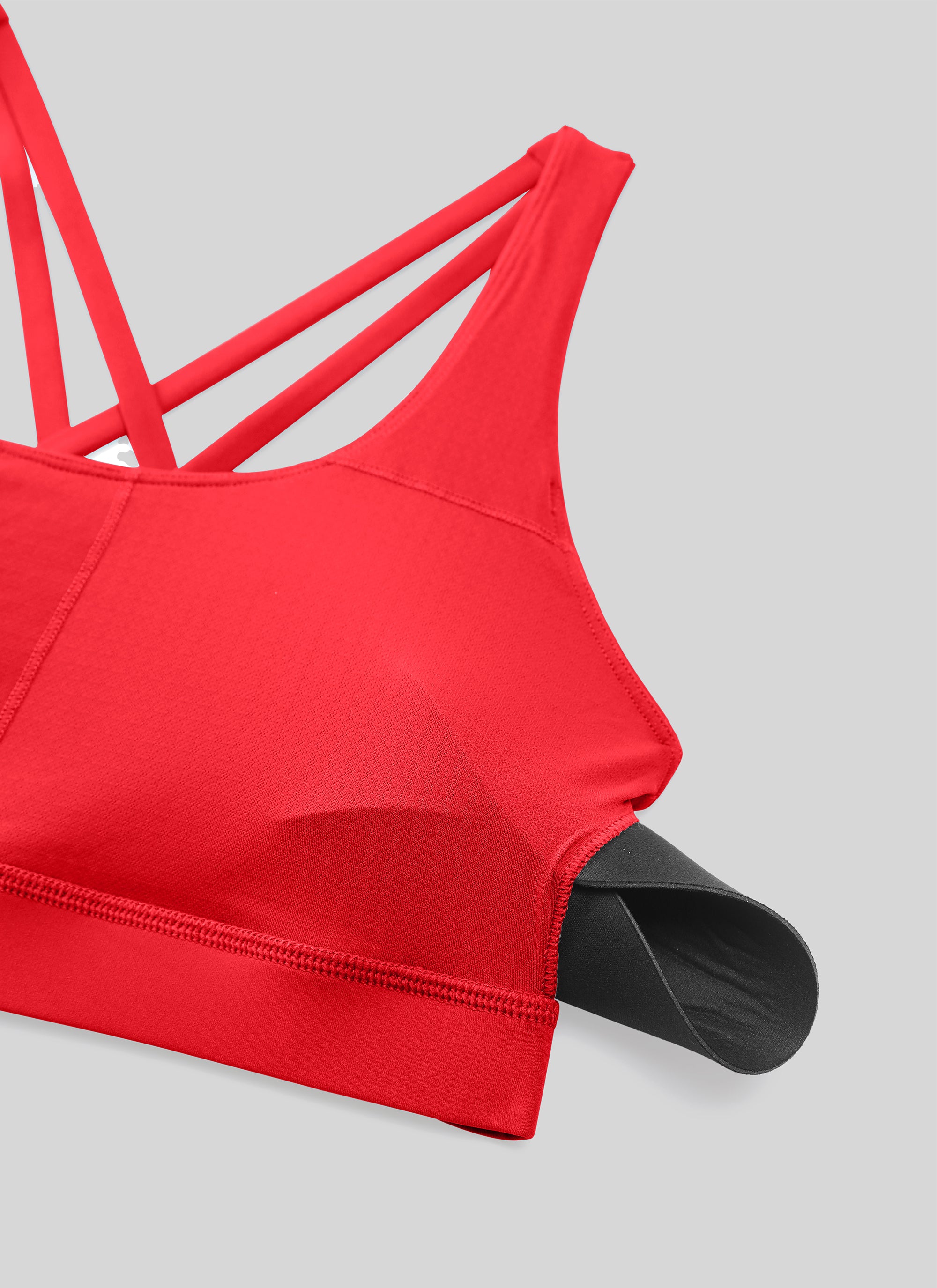 CRZ YOGA Damen Gekreuzt Rücken Spaghetti Abnehmbare Pads BH Tiefrot
