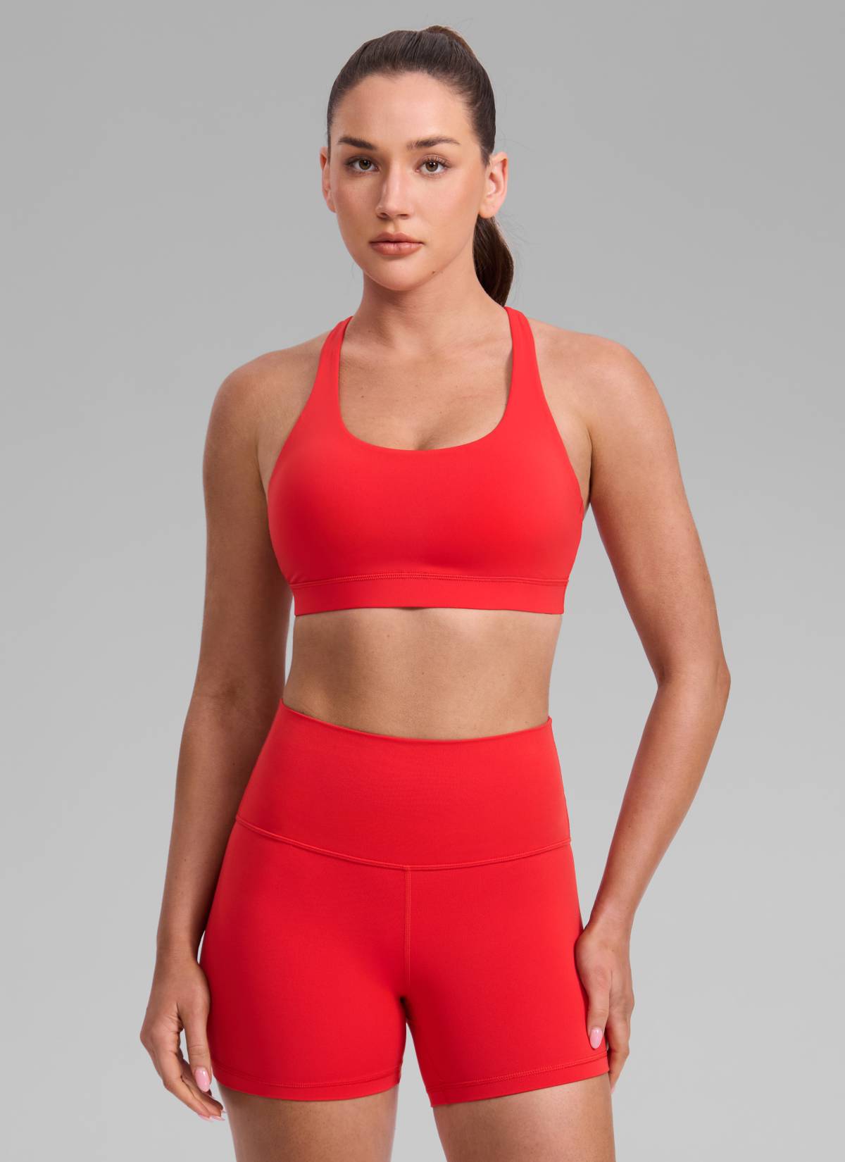 CRZ YOGA Damen Gekreuzt Rücken Spaghetti Abnehmbare Pads BH Tiefrot