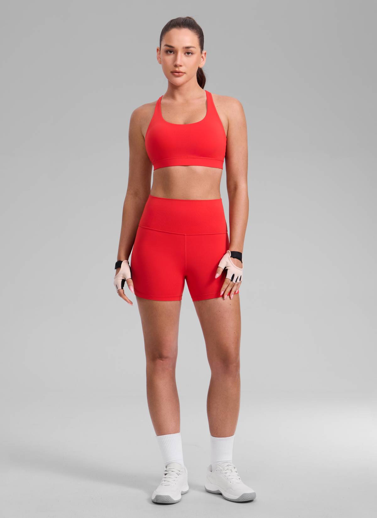 CRZ YOGA Damen Gekreuzt Rücken Spaghetti Abnehmbare Pads BH Tiefrot
