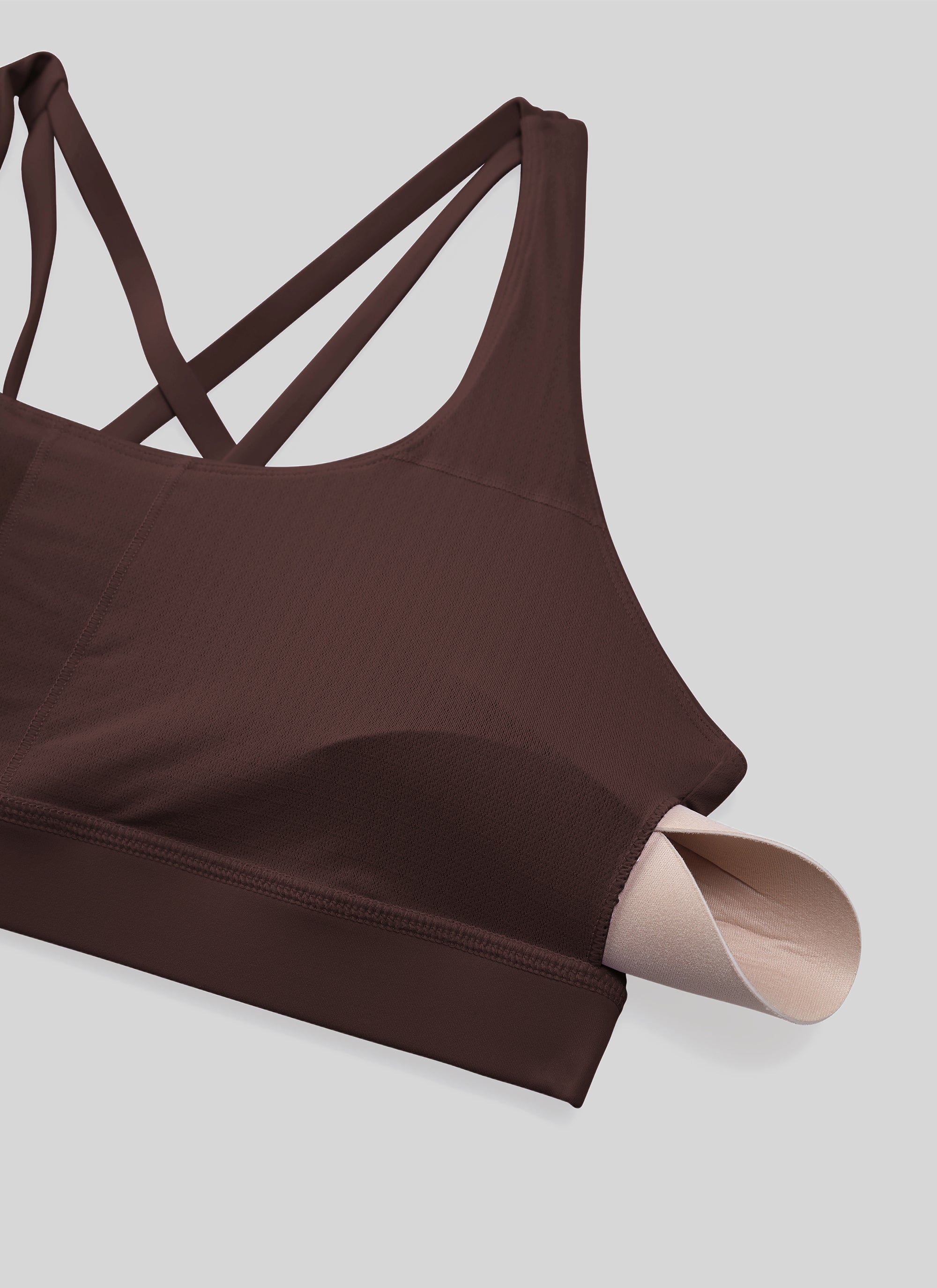 CRZ YOGA Damen Gekreuzt Rücken Spaghetti Abnehmbare Pads BH Heißes Fudge-Brown
