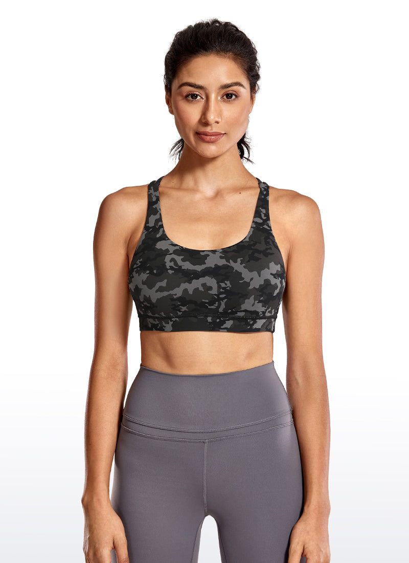 CRZ YOGA Damen Gekreuzt Rücken Spaghetti Abnehmbare Pads BH Camo Multi 1