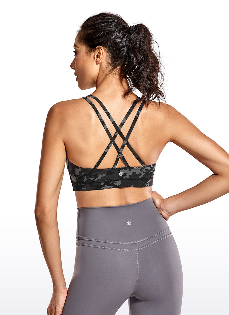 CRZ YOGA Damen Gekreuzt Rücken Spaghetti Abnehmbare Pads BH Camo Multi 1