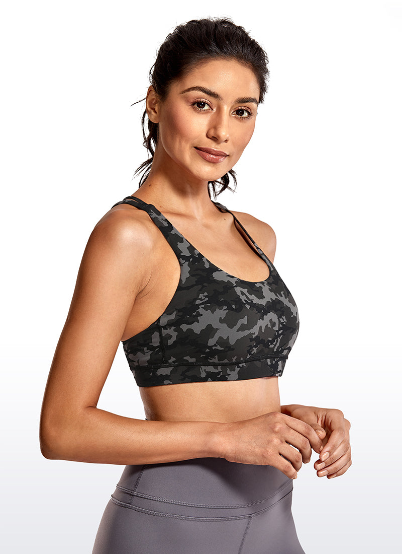 CRZ YOGA Damen Gekreuzt Rücken Spaghetti Abnehmbare Pads BH Camo Multi 1