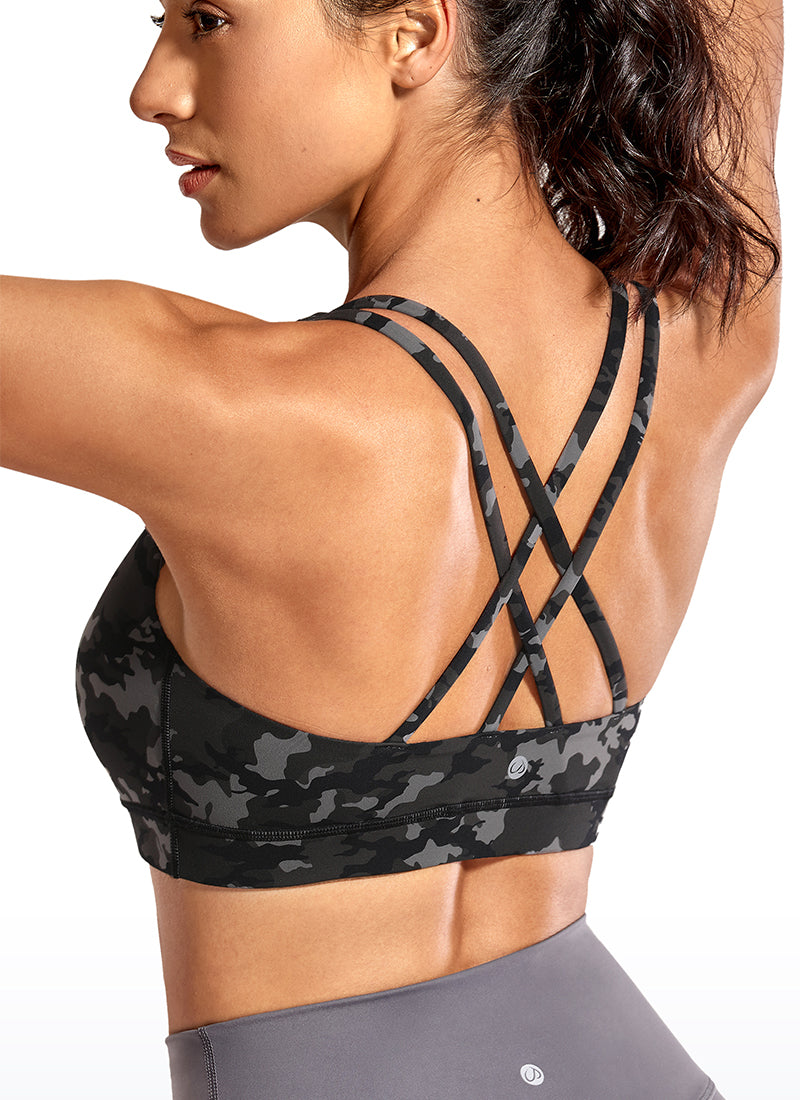 CRZ YOGA Damen Gekreuzt Rücken Spaghetti Abnehmbare Pads BH Camo Multi 1