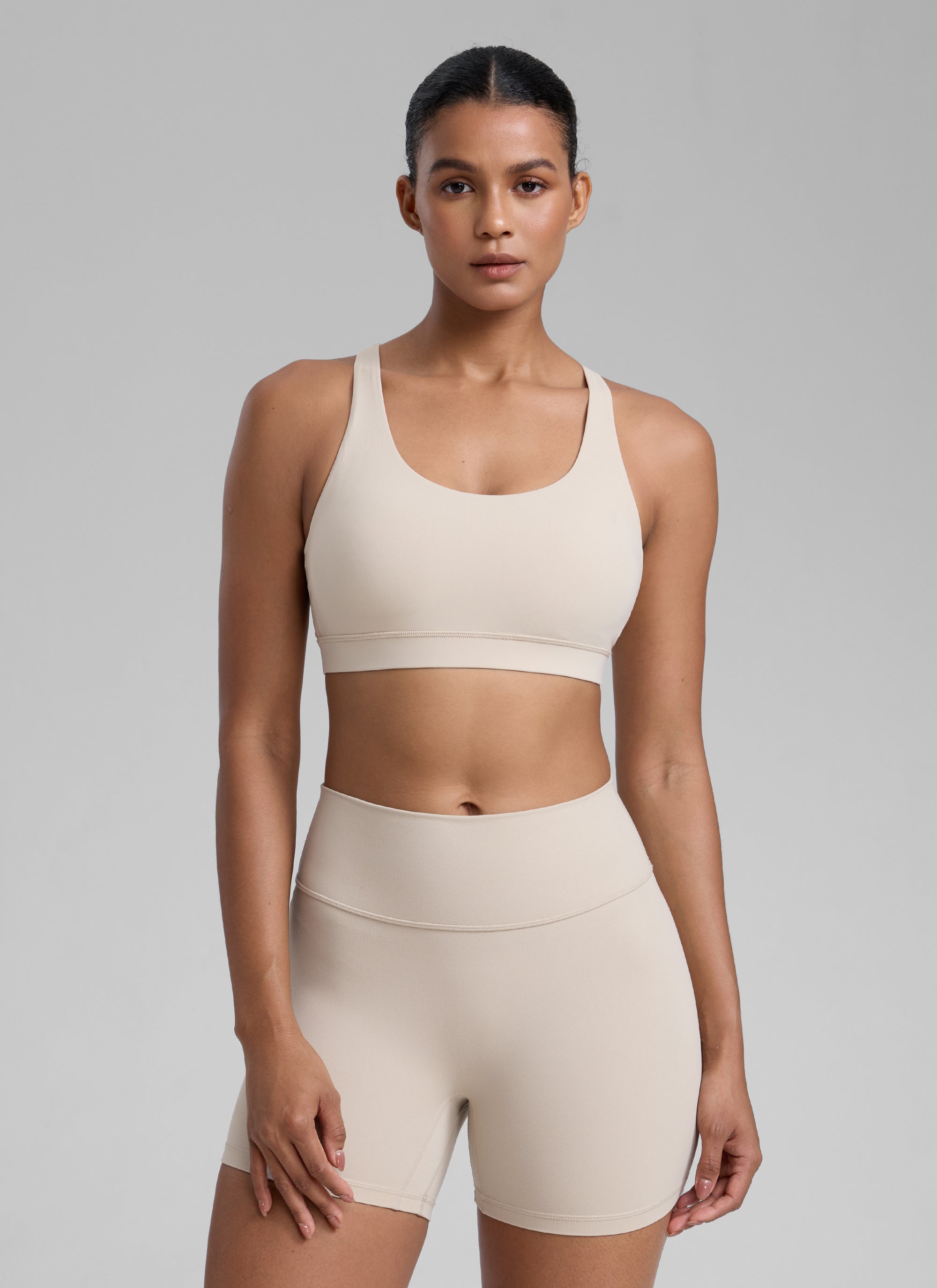 CRZ YOGA Damen Gekreuzt Rücken Spaghetti Abnehmbare Pads BH Mojave-Braun