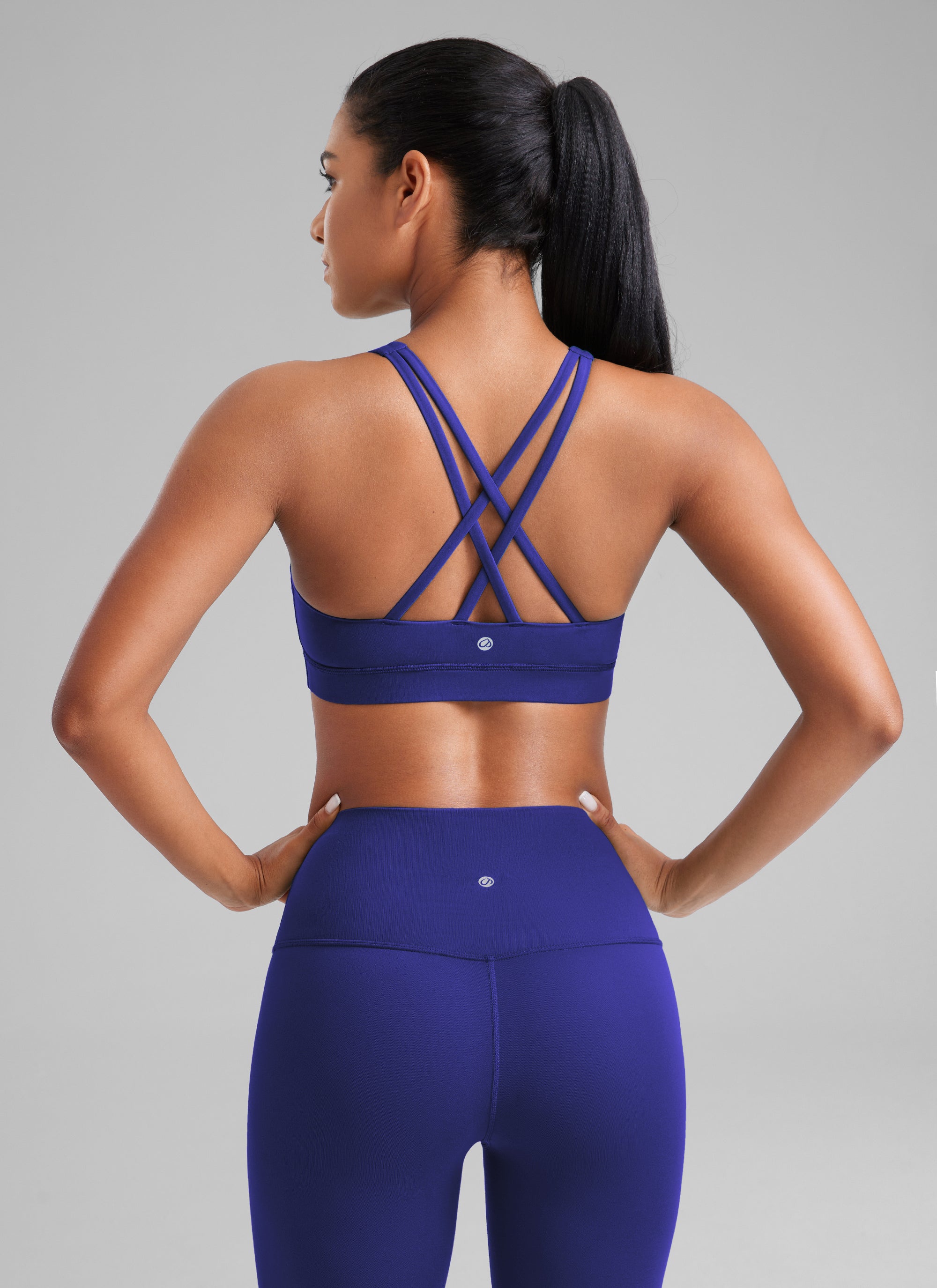 CRZ YOGA Damen Gekreuzt Rücken Spaghetti Abnehmbare Pads BH Rittersporn Blau