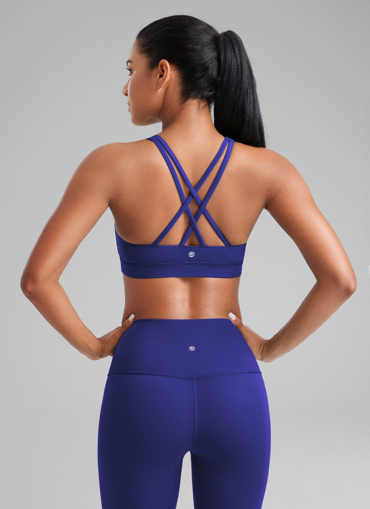 CRZ YOGA Damen Gekreuzt Rücken Spaghetti Abnehmbare Pads BH Rittersporn Blau