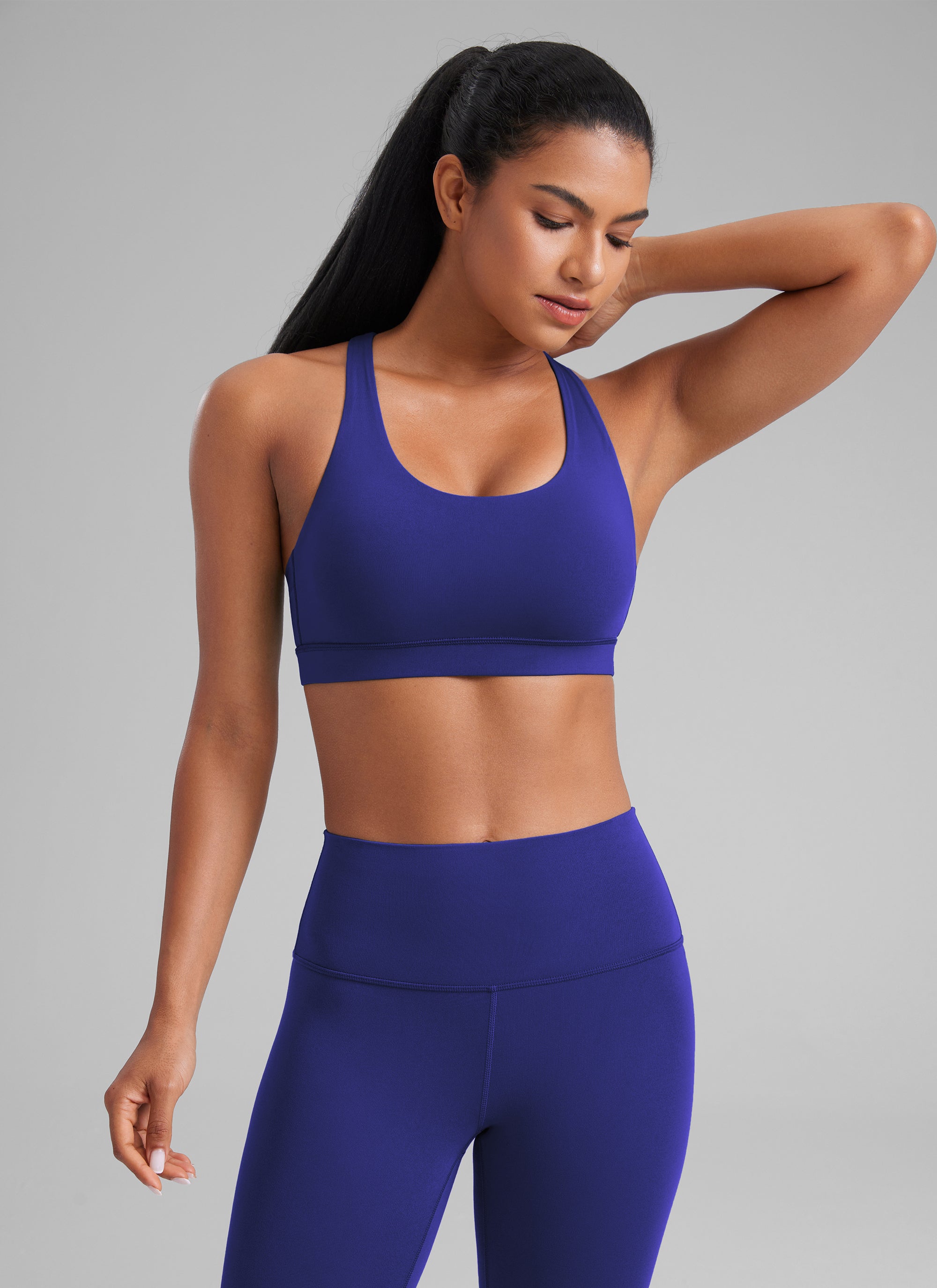 CRZ YOGA Damen Gekreuzt Rücken Spaghetti Abnehmbare Pads BH Rittersporn Blau
