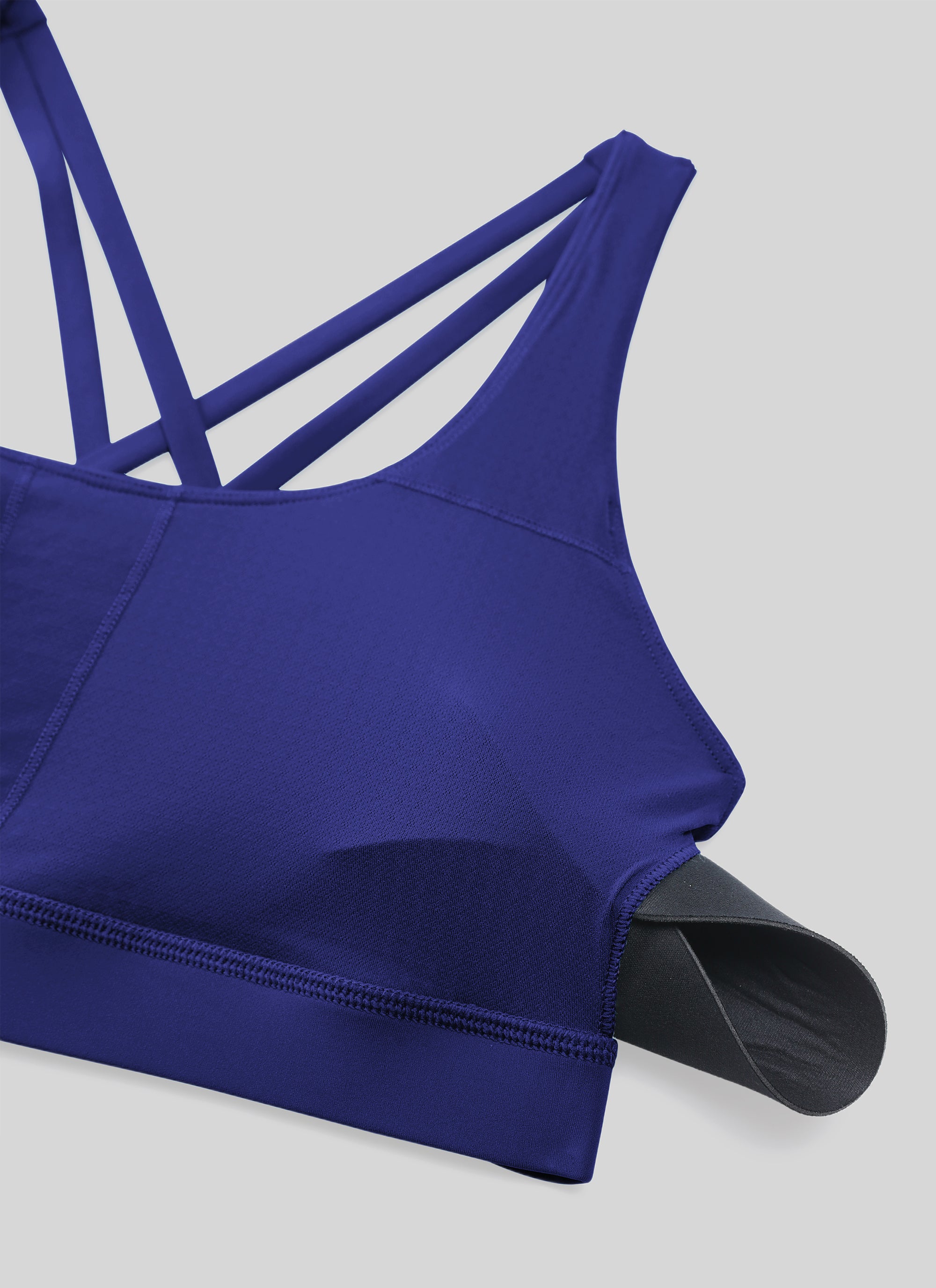 CRZ YOGA Damen Gekreuzt Rücken Spaghetti Abnehmbare Pads BH Rittersporn Blau