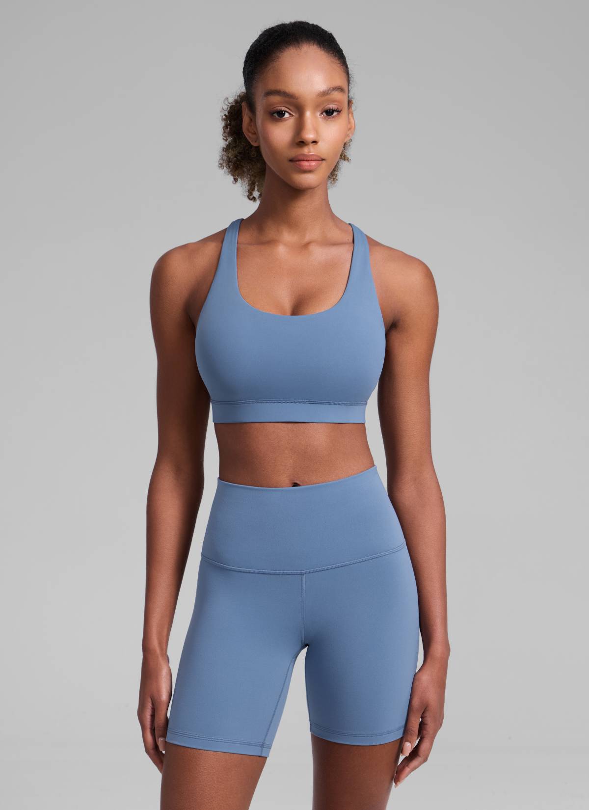 CRZ YOGA Damen Gekreuzt Rücken Spaghetti Abnehmbare Pads BH Oase Blau