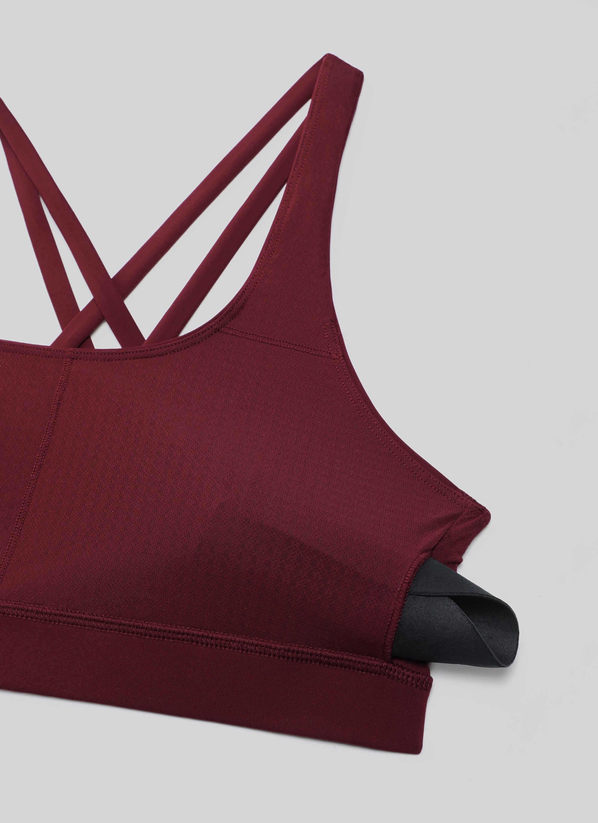 CRZ YOGA Damen Gekreuzt Rücken Spaghetti Abnehmbare Pads BH Roter Merlot