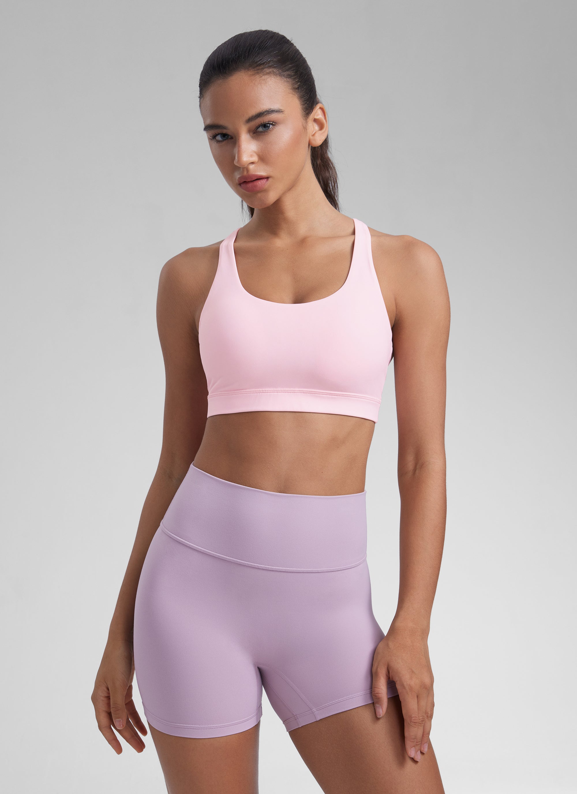 CRZ YOGA Damen Gekreuzt Rücken Spaghetti Abnehmbare Pads BH Erdbeerrosa