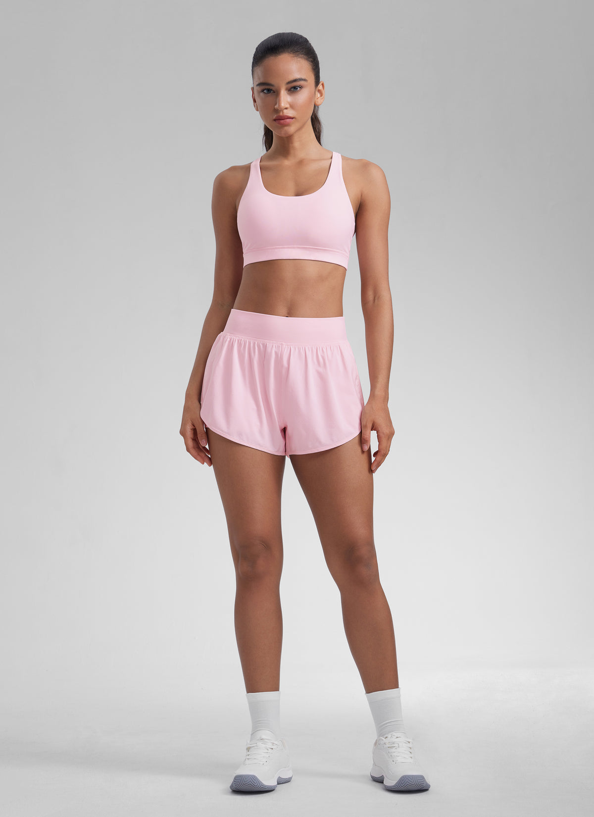 CRZ YOGA Damen Gekreuzt Rücken Spaghetti Abnehmbare Pads BH Erdbeerrosa