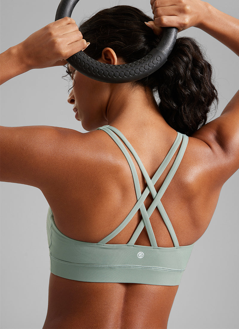 CRZ YOGA Damen Gekreuzt Rücken Spaghetti Abnehmbare Pads BH Grüner Palmenhof
