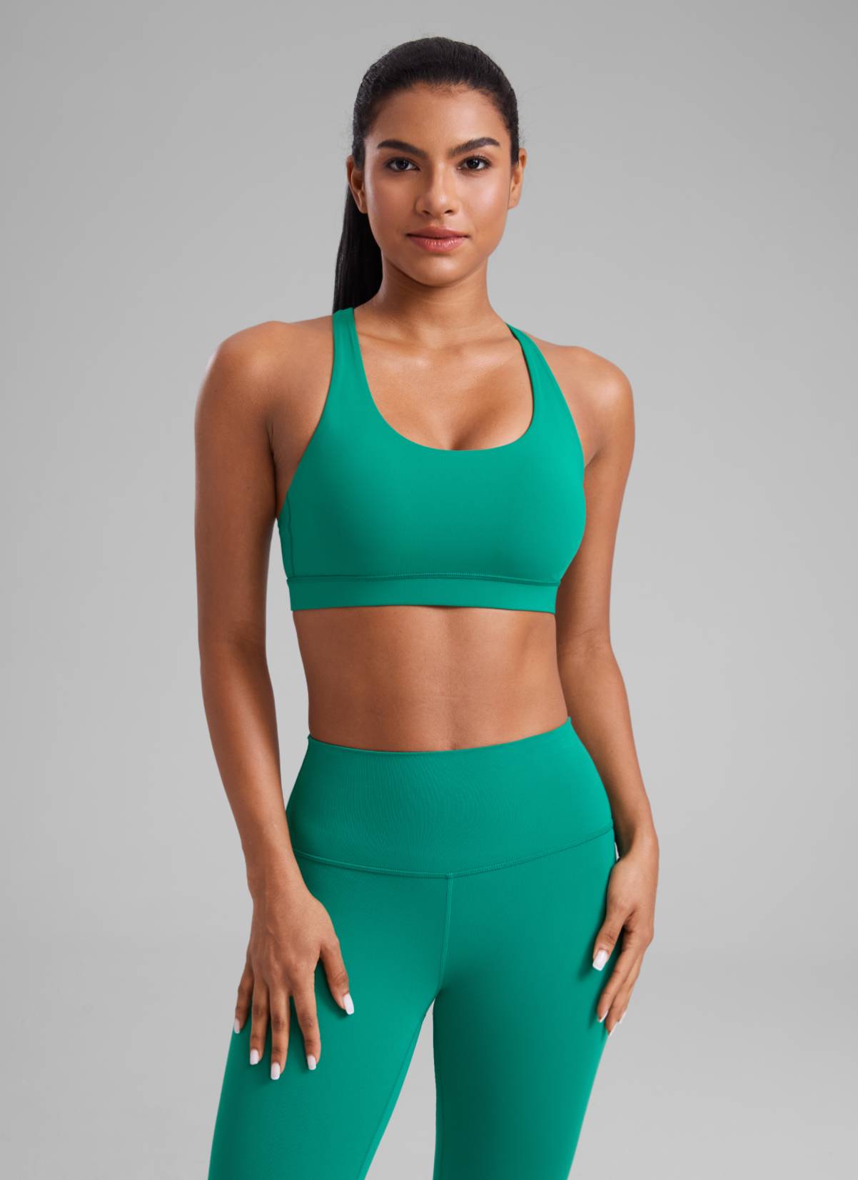 CRZ YOGA Damen Gekreuzt Rücken Spaghetti Abnehmbare Pads BH Cascadia Grün