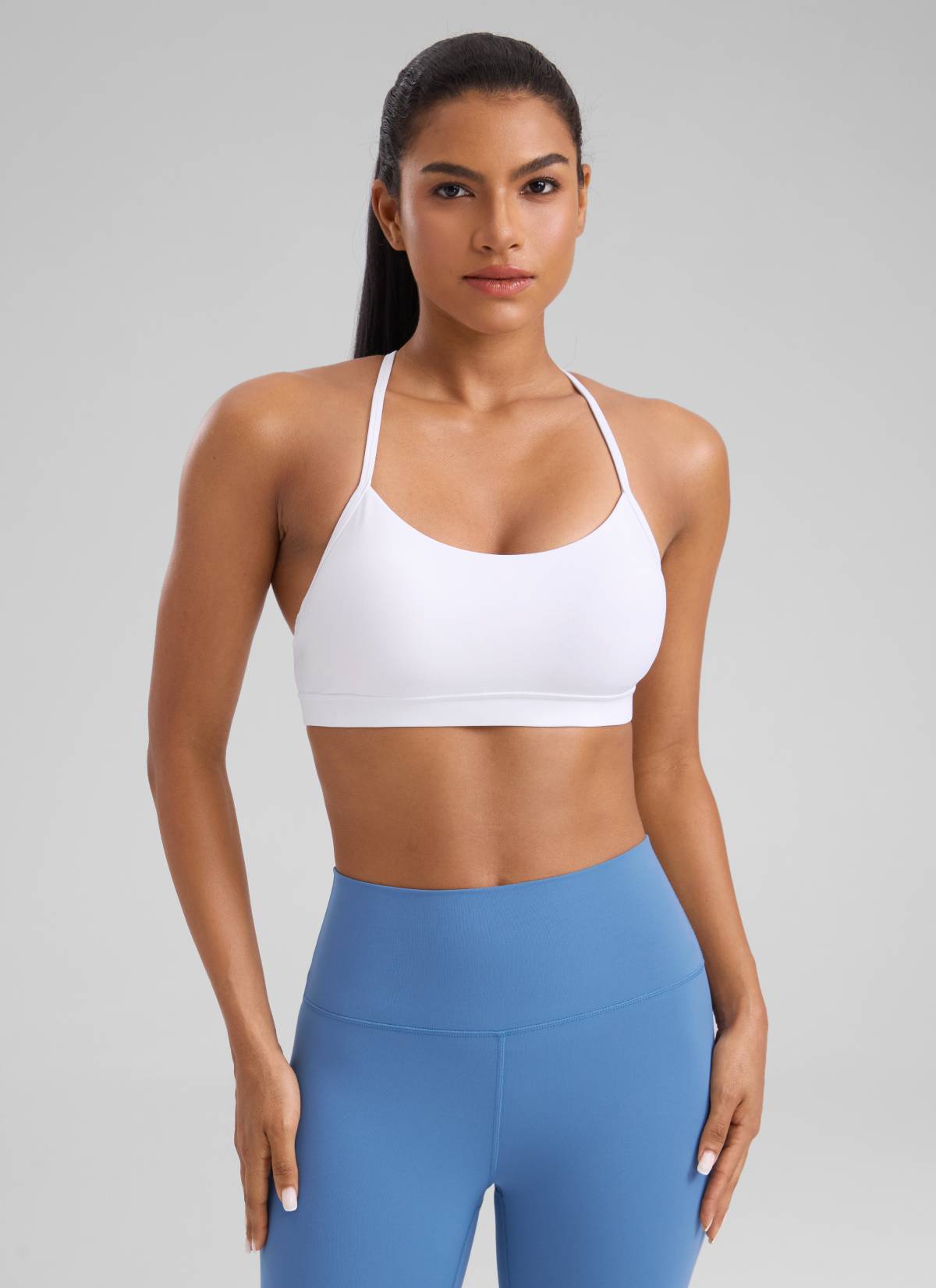 CRZ YOGA Damen Butterluxe Y-Rücken Racerback Sport BH Weiss