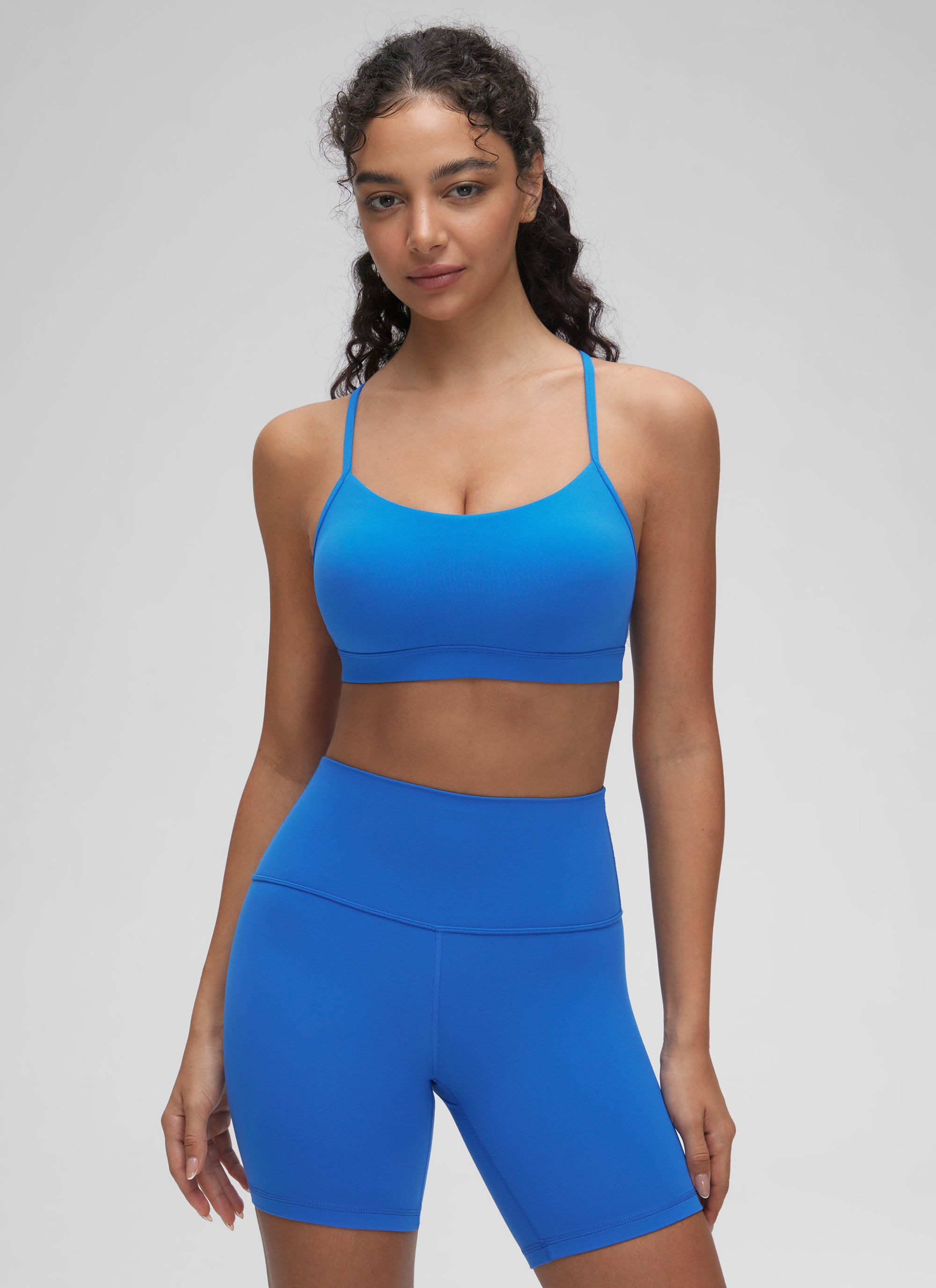 CRZ YOGA Damen Butterluxe Y-Rücken Racerback Sport BH Funkelndes Blau