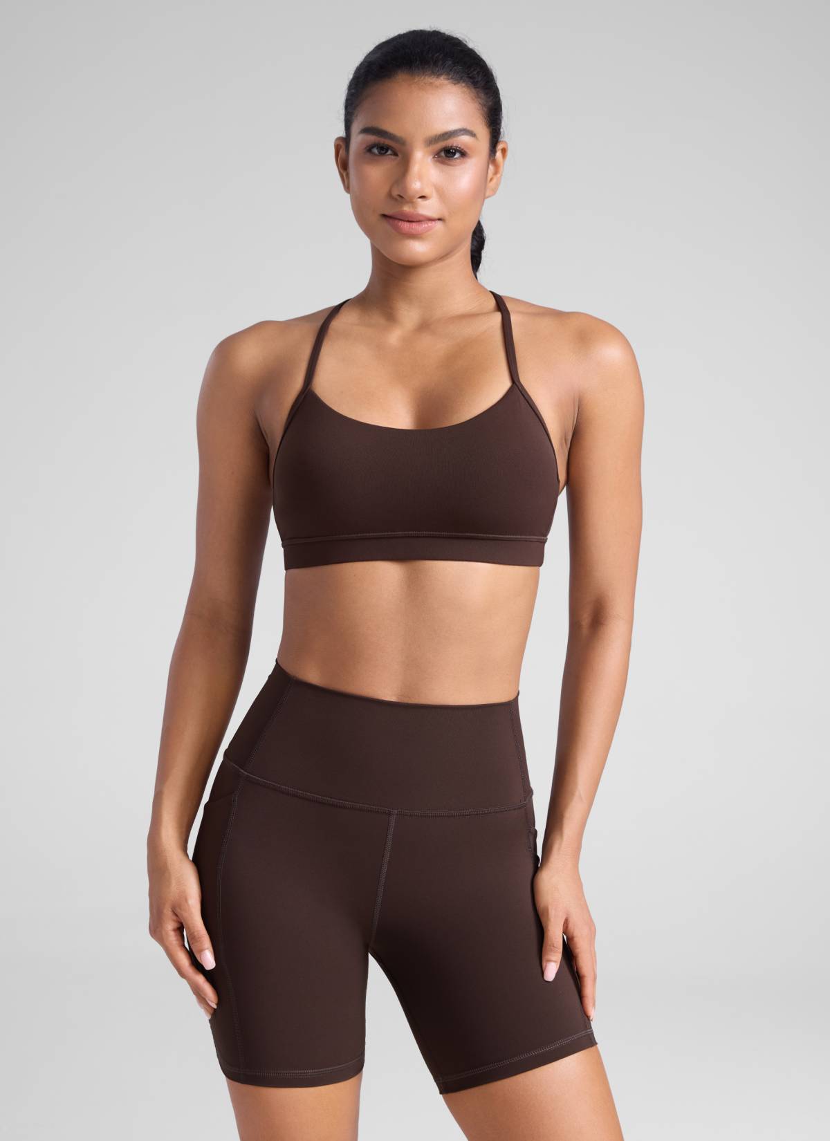CRZ YOGA Damen Butterluxe Y-Rücken Racerback Sport BH Heißes Fudge-Brown
