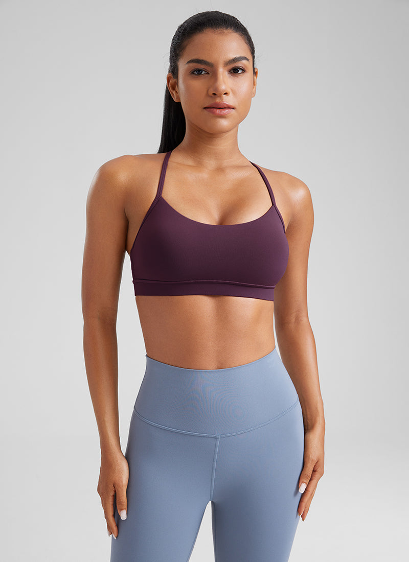 CRZ YOGA Damen Butterluxe Y-Rücken Racerback Sport BH Dunkellila