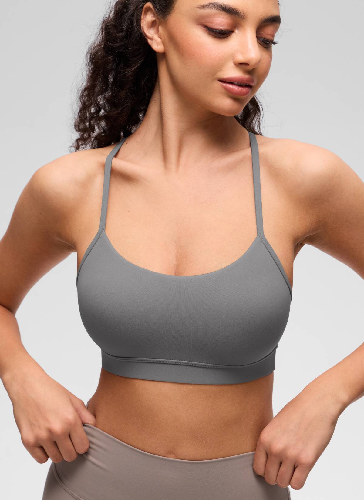 CRZ YOGA Damen Butterluxe Y-Rücken Racerback Sport BH Aschgrau