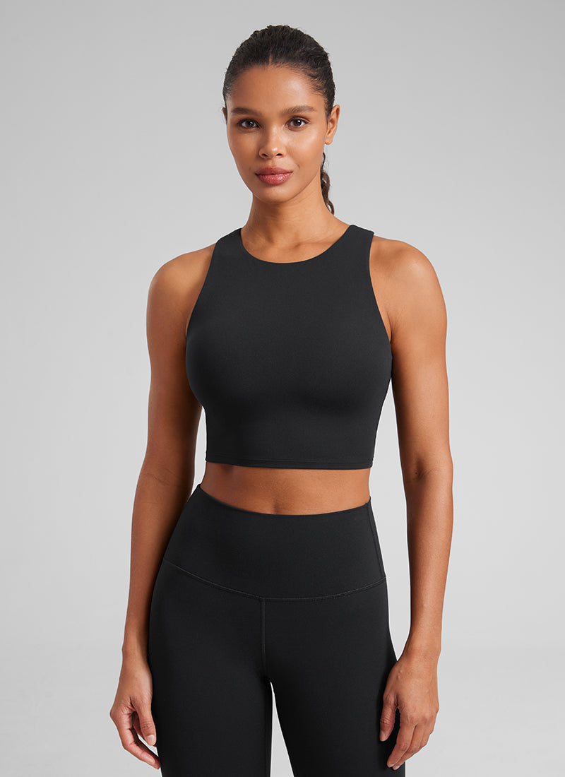 CRZ YOGA Damen Butterluxe Racerback Gepolstert Ohne Bügel Sport BH Schwarz