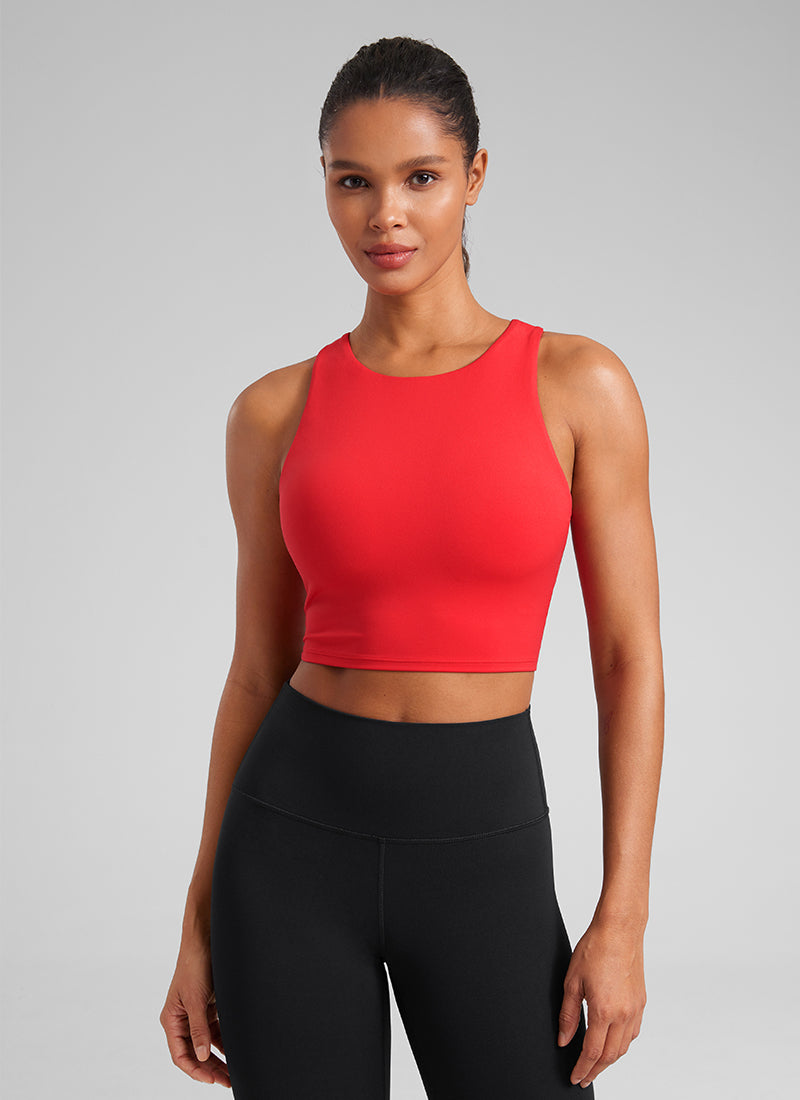 CRZ YOGA Damen Butterluxe Racerback Gepolstert Ohne Bügel Sport BH Tiefrot