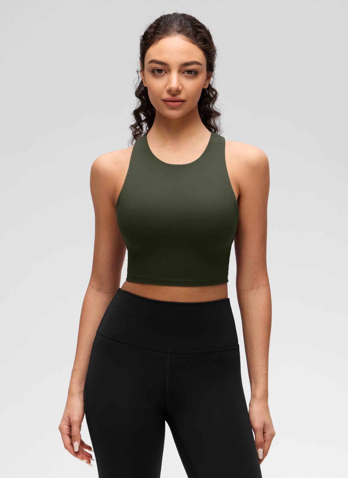 CRZ YOGA Damen Butterluxe Racerback Gepolstert Ohne Bügel Sport BH Olivgrün