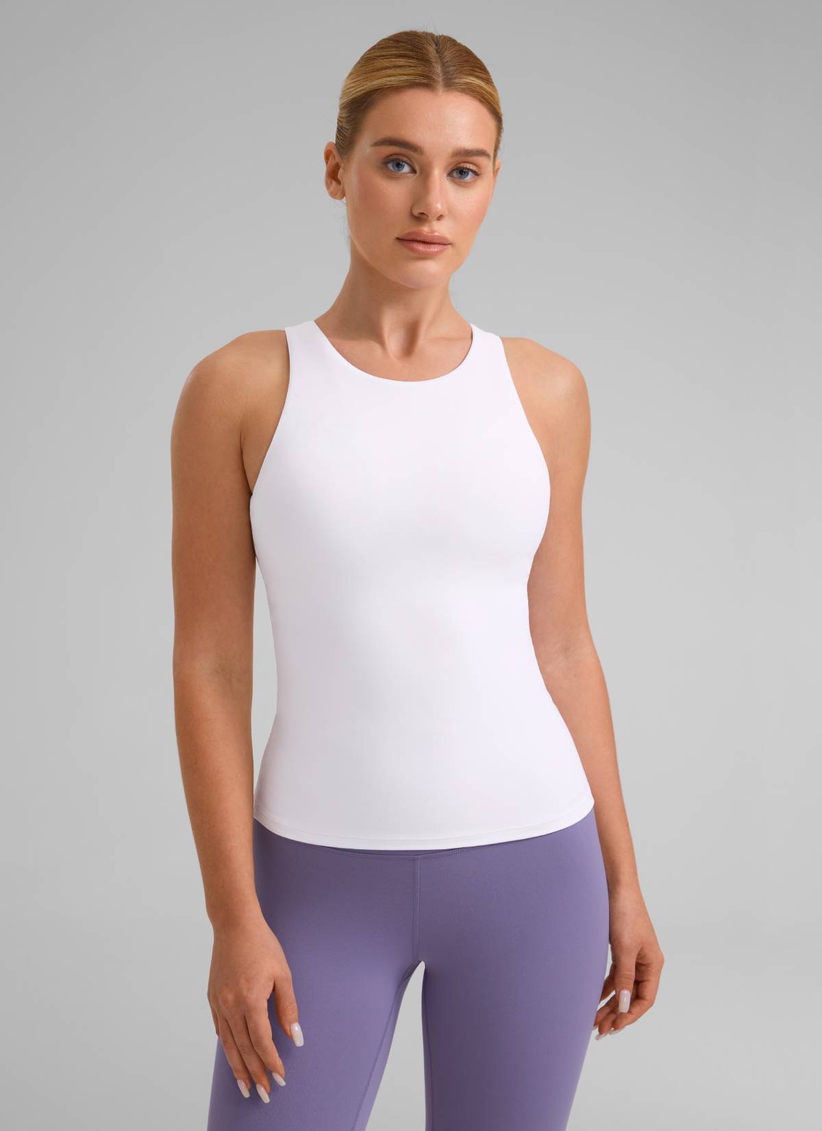 CRZ YOGA Damen Butterluxe Racerback Longline Gepolstert Tank Top Weiss