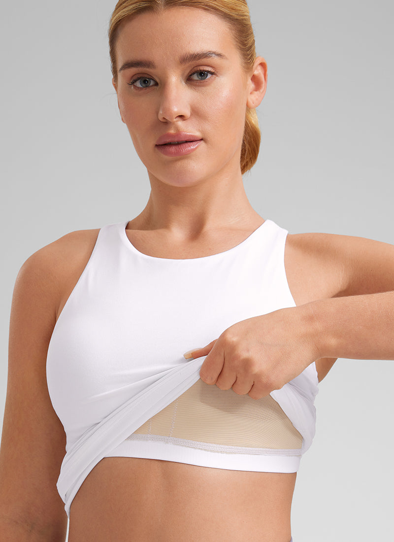 CRZ YOGA Damen Butterluxe Racerback Longline Gepolstert Tank Top Weiss
