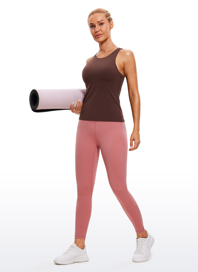 CRZ YOGA Damen Butterluxe Racerback Longline Gepolstert Tank Top Taupe