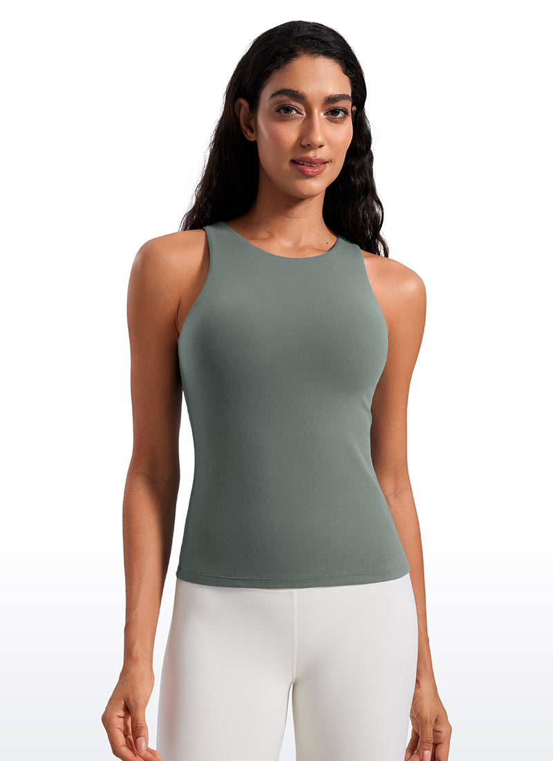 CRZ YOGA Damen Butterluxe Racerback Longline Gepolstert Tank Top Grauer Salbei