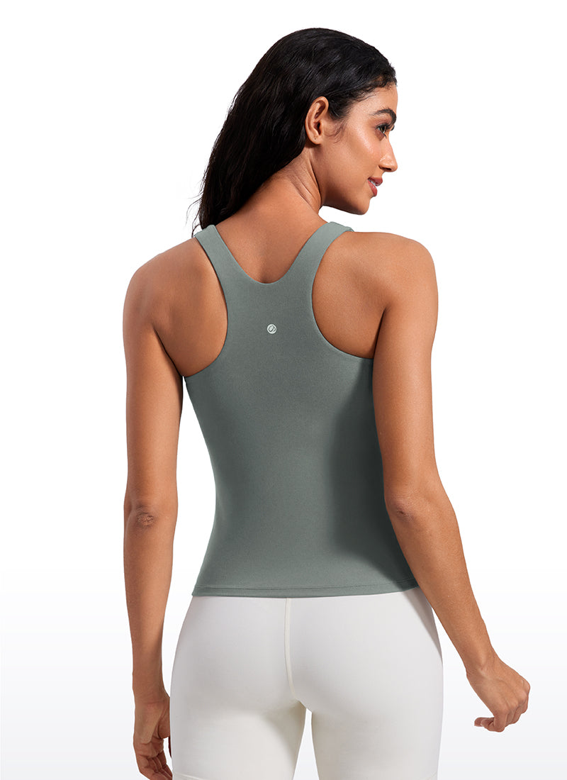 CRZ YOGA Damen Butterluxe Racerback Longline Gepolstert Tank Top Grauer Salbei