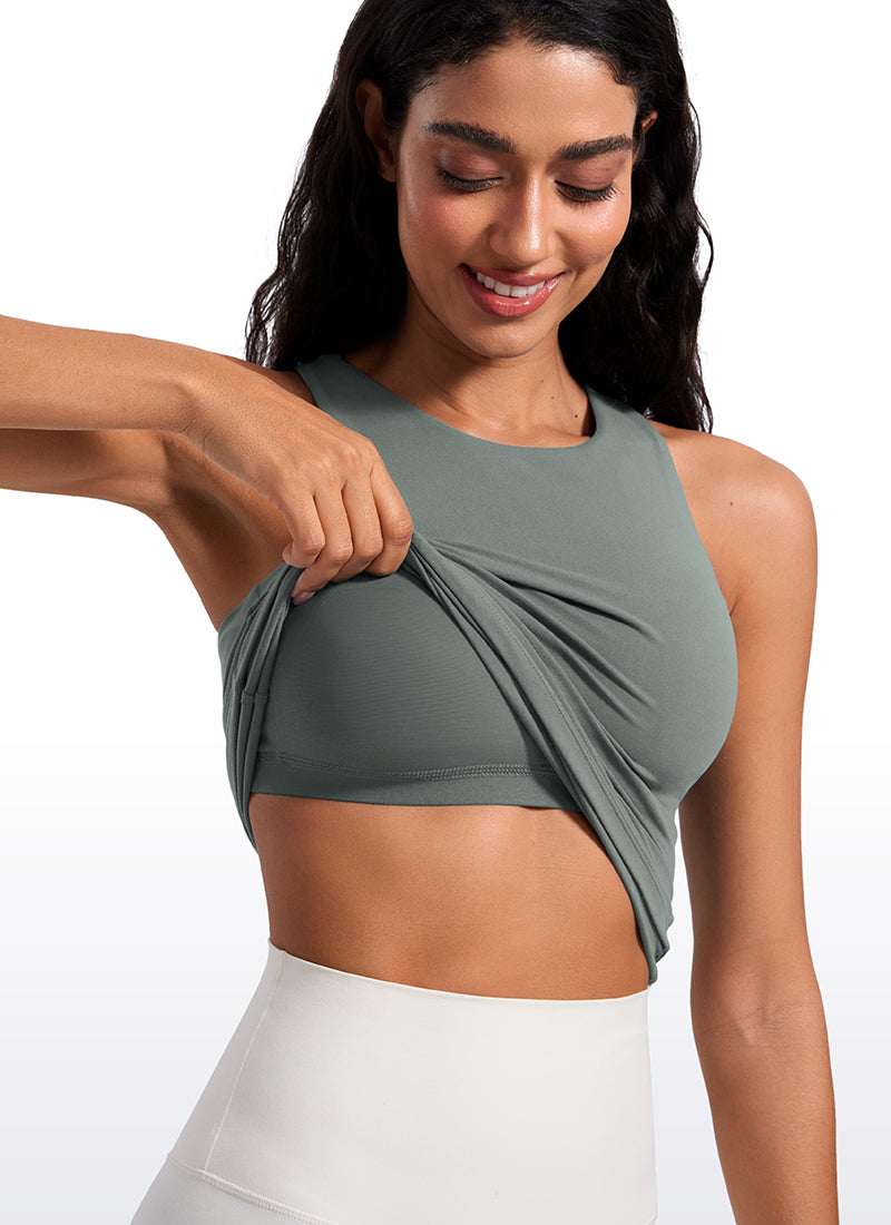 CRZ YOGA Damen Butterluxe Racerback Longline Gepolstert Tank Top Grauer Salbei